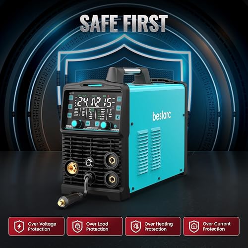 Vista 25 de bestarc Soldador MIG de 145 amperios, 110 V 220 V Flux Core MIG/Lift TIG/Stick 4 en 1, máquina de soldadura de pantalla LED grande, IGBT Inverter