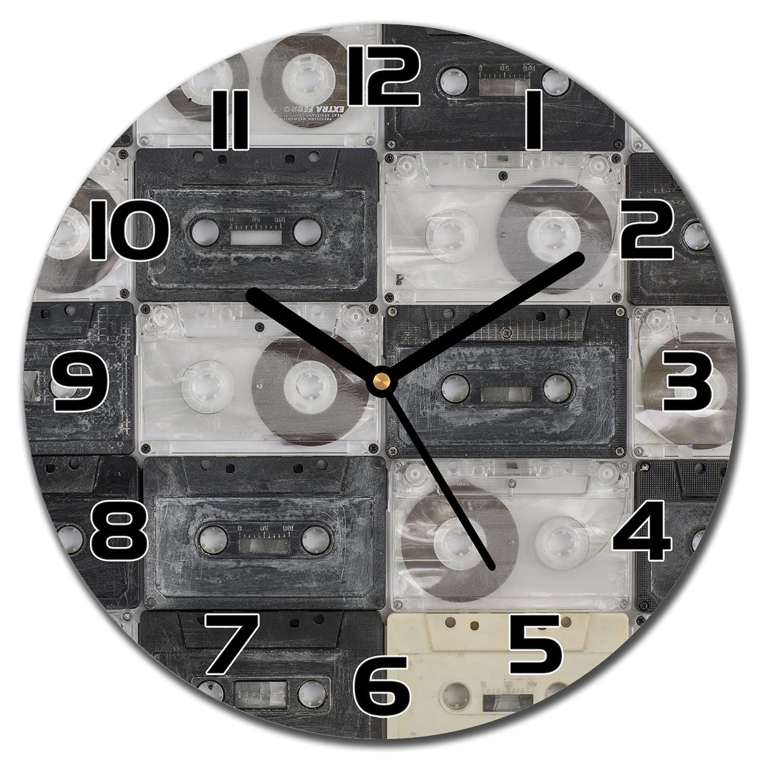 Horloge murale en verre de cuisine au design de cassette retro