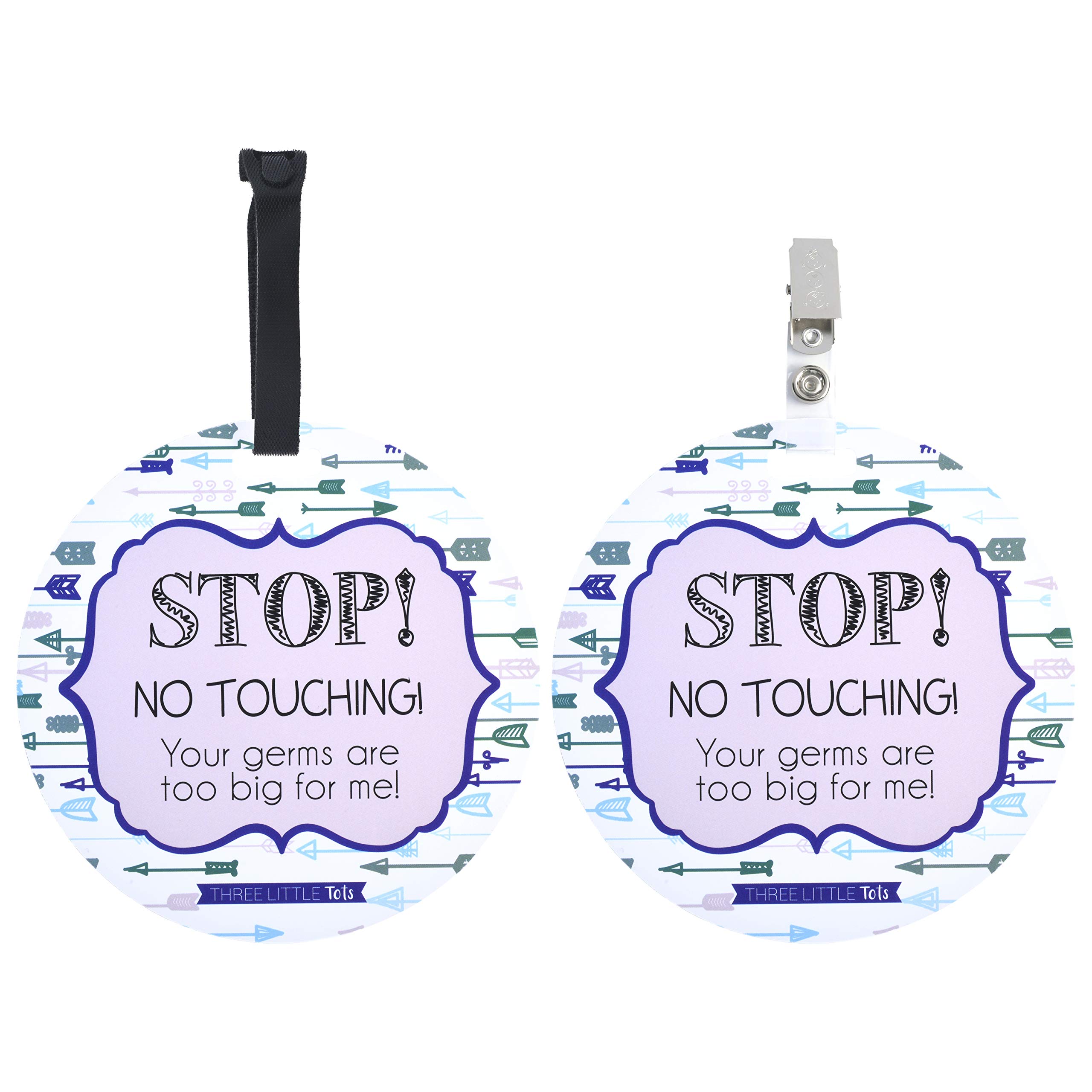Three Little Tots Two Pack - Blue Arrow No Touching Baby Car Seat and Stroller Signs - CPSIA Safety Tested-image-2