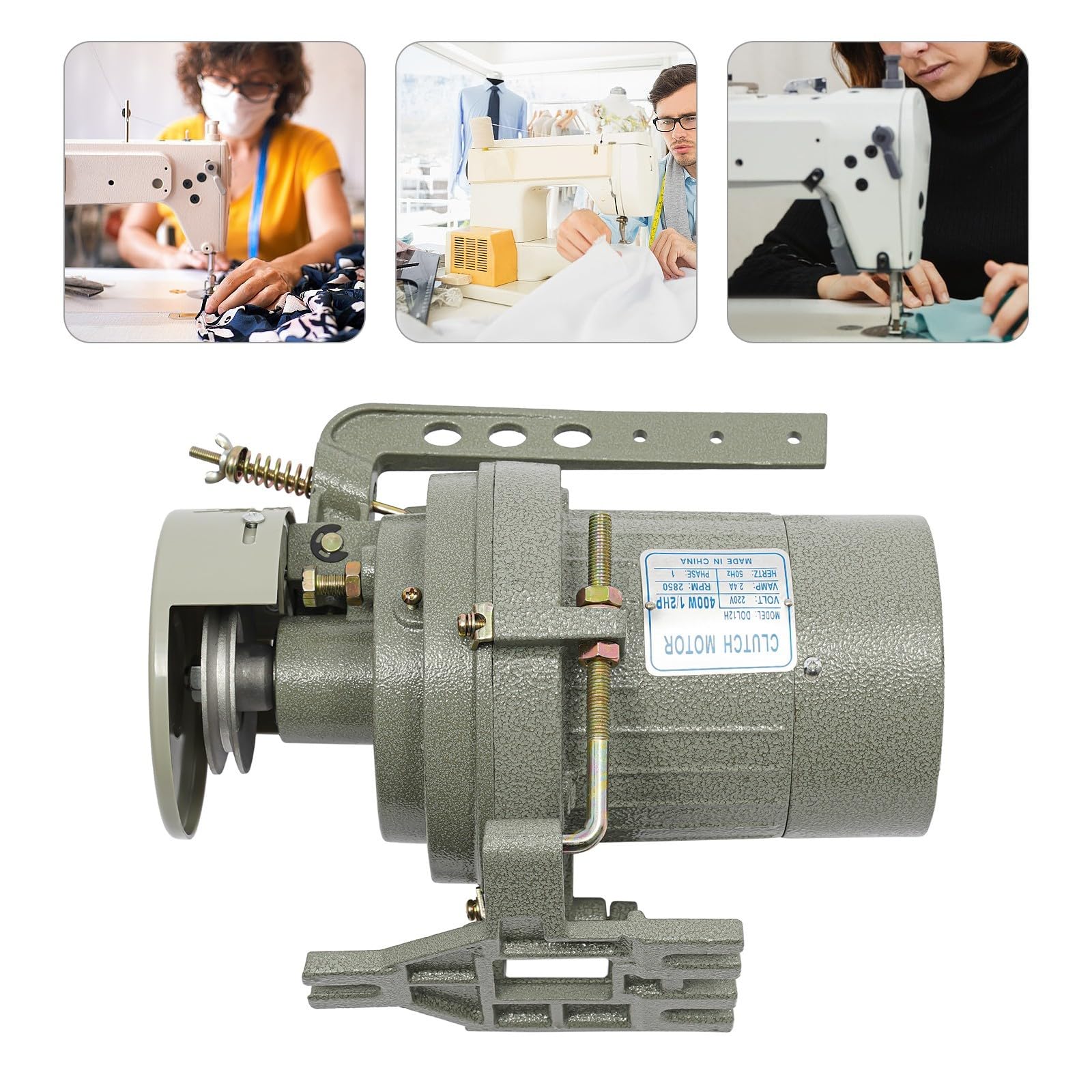 Motor eléctrico de embrague, 400 W, 2850 rpm, motor de máquina de coser industrial, color gris, 220 V, con cubierta protectora para máquinas de zigzag máquinas de perlas overlock