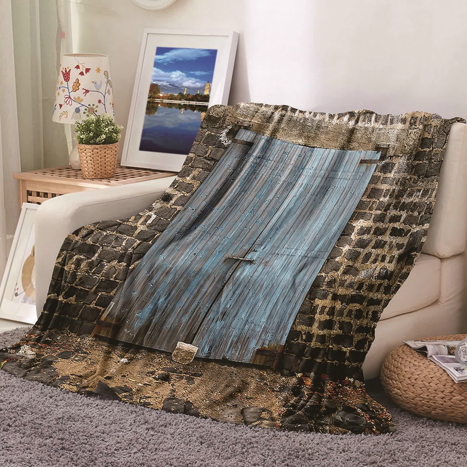 Aeici Couverture Polaire, Couverture en Flanelle Couverture 180x220 cm Porte et Mur en Bois Couverture Canapé Cadeau pour Adultes et Enfants