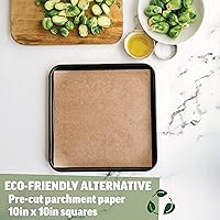 Vista 2 de Zenlogy Cuadrados de papel pergamino de 10 x 10 pulgadas (200 hojas), sin blanquear, alto calor, antiadherente, papel de hornear precortado, se