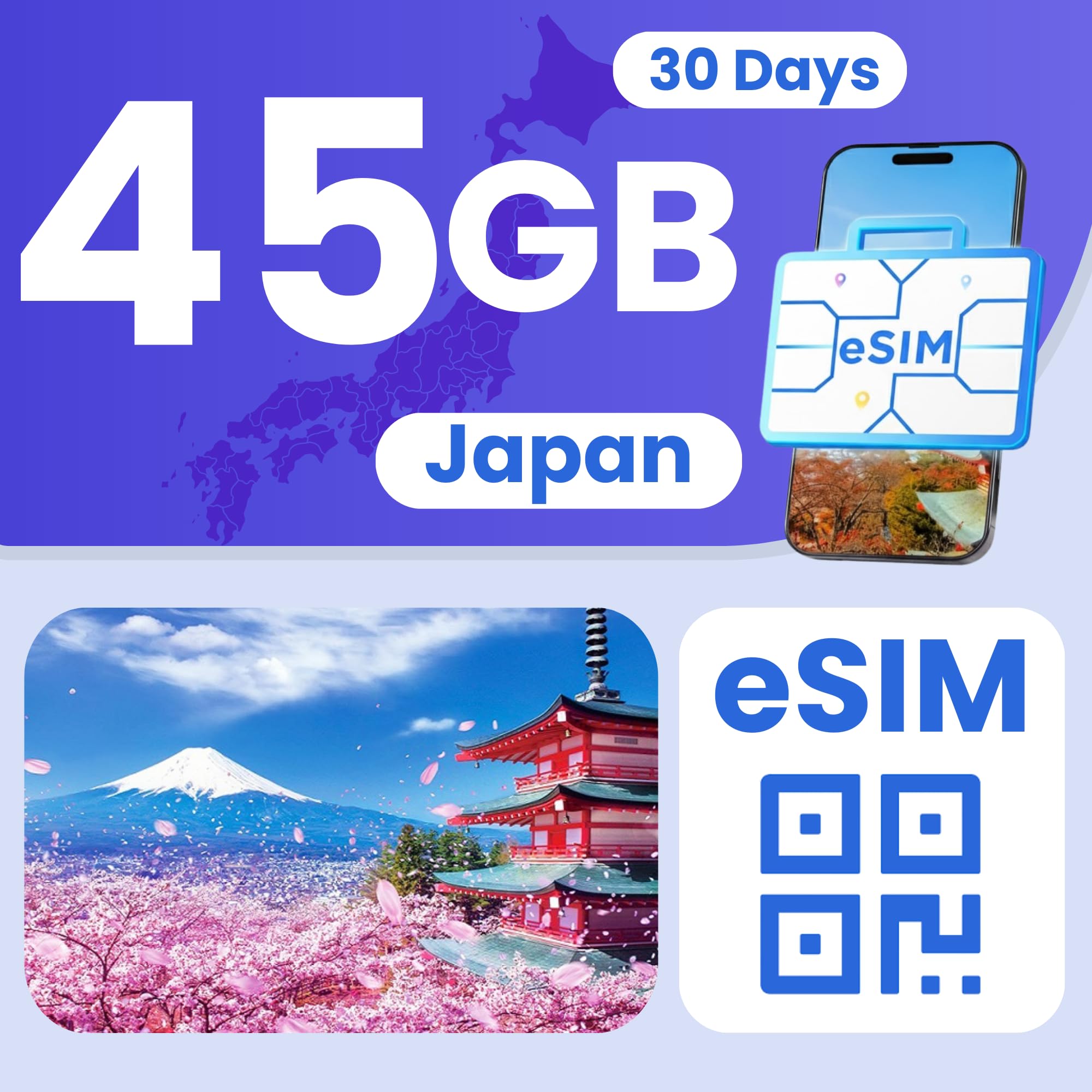 Japan eSIM 45GB -30 Days 5G LTE Hotspot No Physical SIM
