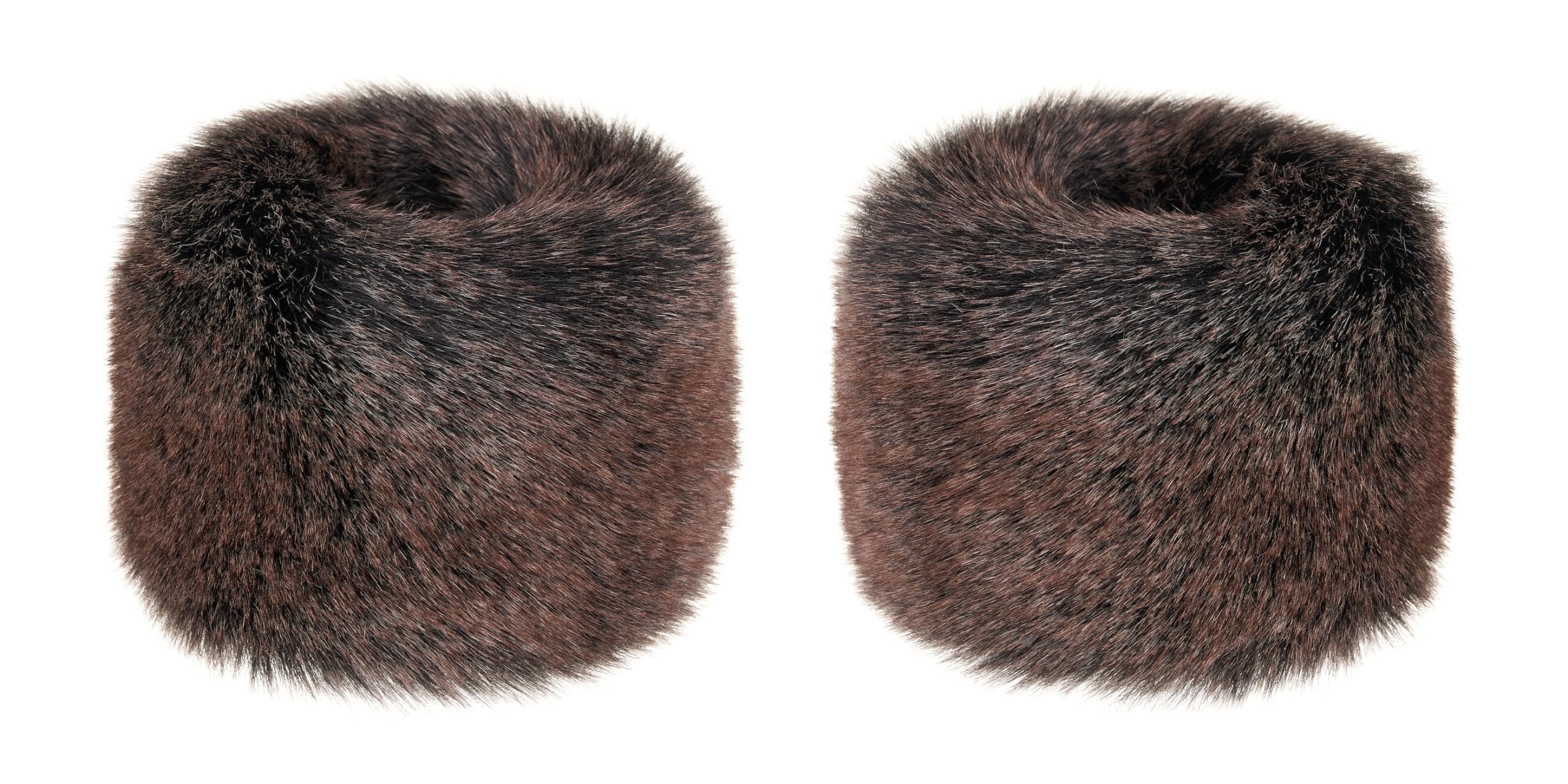 Futrzane Women's Brown Siberian Siberian Cuffs - Fur Wrist Cuffs For - Fluffy Warmers For Sleeves (Brown Siberian)