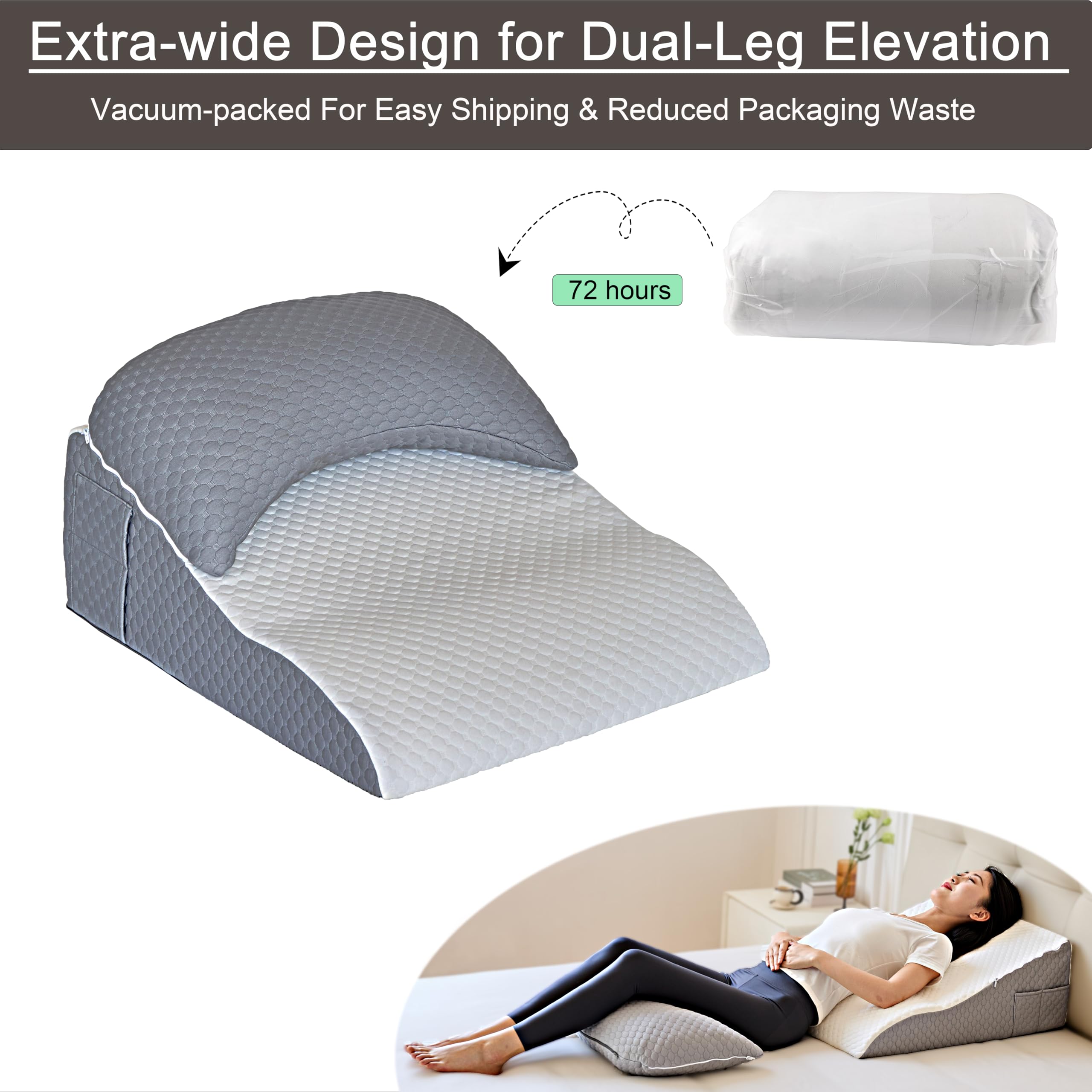 Almohada ortopédica de cuña con almohada de media luna extraíble, soporte para dormir, sentarse, reflujo ácido y recuperación postoperatoria, cojín ajustable para cuello, espalda y codo, blanco y gris