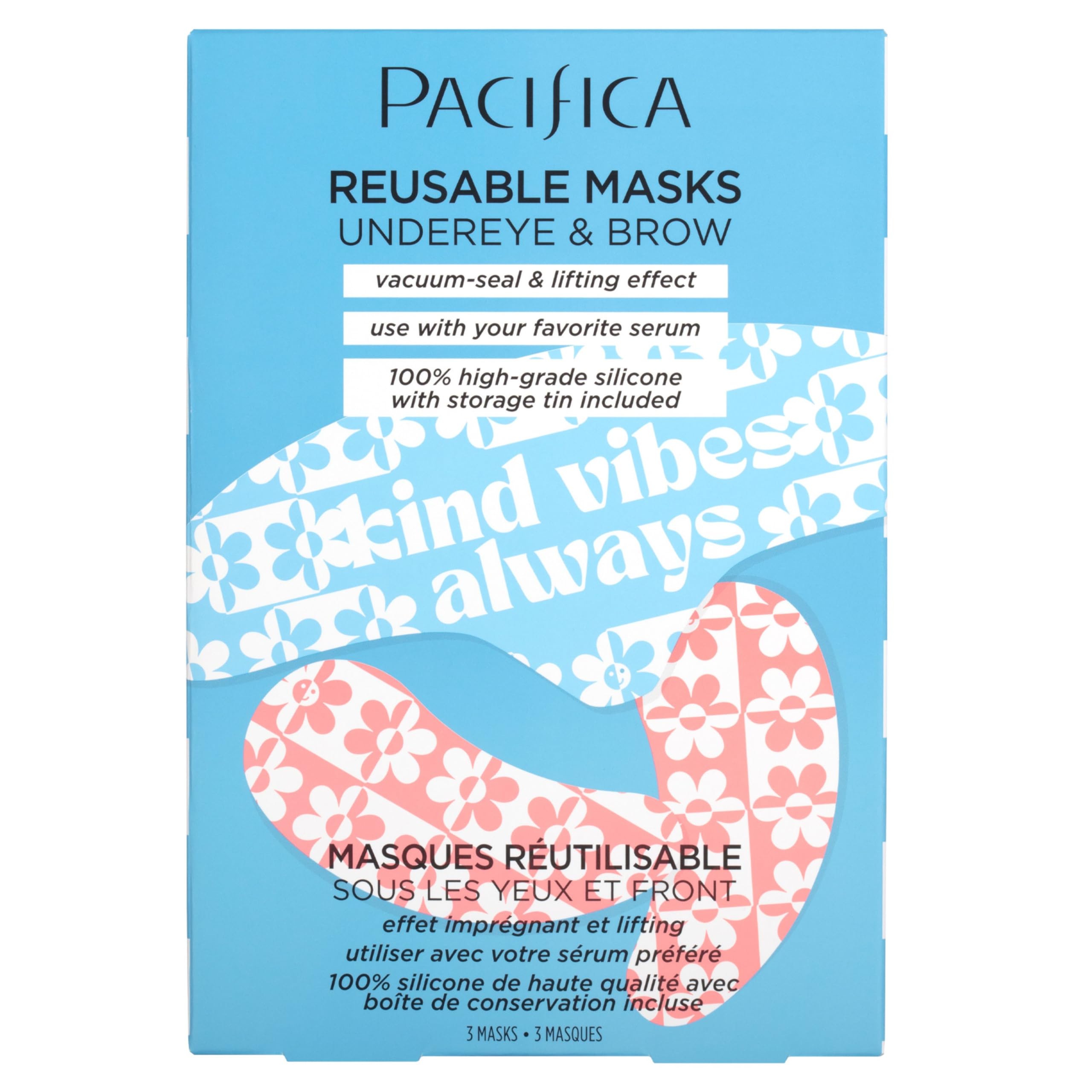 Pacifica Beauty | Reusable Undereye + Brow Mask Value Set | 100% Silicone | Vacuum Seal & Lifting Effect | Minimize Fine Lines + Wrinkles | Pair with Serum | Storage Tin Included | Vegan