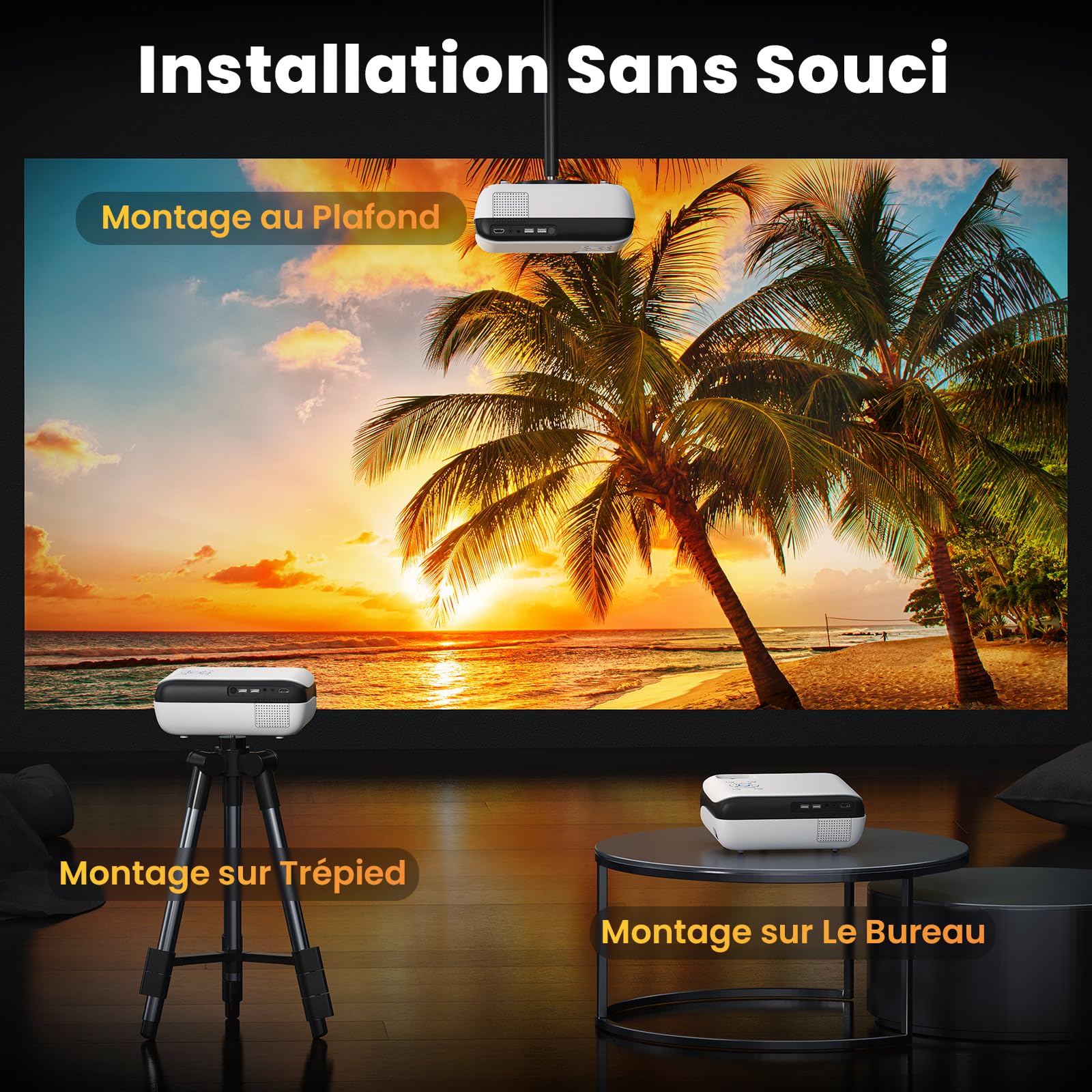 HOPVISION Projecteur 4K Supporté, Mini Projecteur Bluetooth 5.1 Home Cinéma 9500 lux Vidéoprojecteur, Natif Full HD 1080P Retroprojecteur 180'' pour Extérieur/Maison Fire Stick/Smartphone/PS5/HDMI