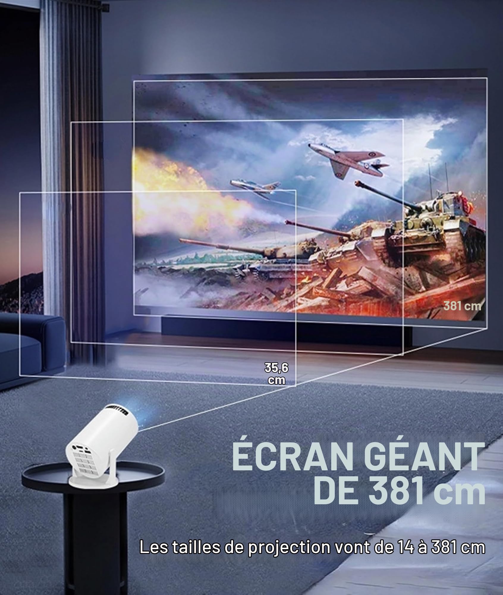 Petit Projecteur 1080P, fidélité sans Fil, LED Réglable à 270°, Projecteur de Film Portable pour Téléphone, clé USB TV, Ordinateur Portable, 8 000 LM, écran Géant de 50