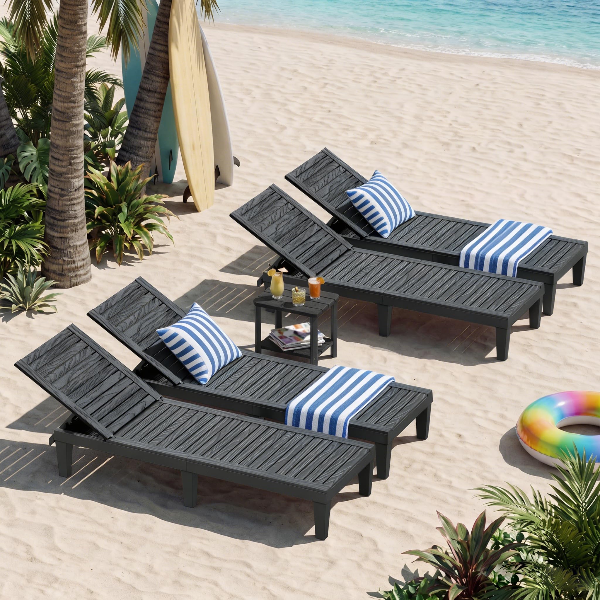 Outdoor Chaise Lounge Chair Set of 4, Black