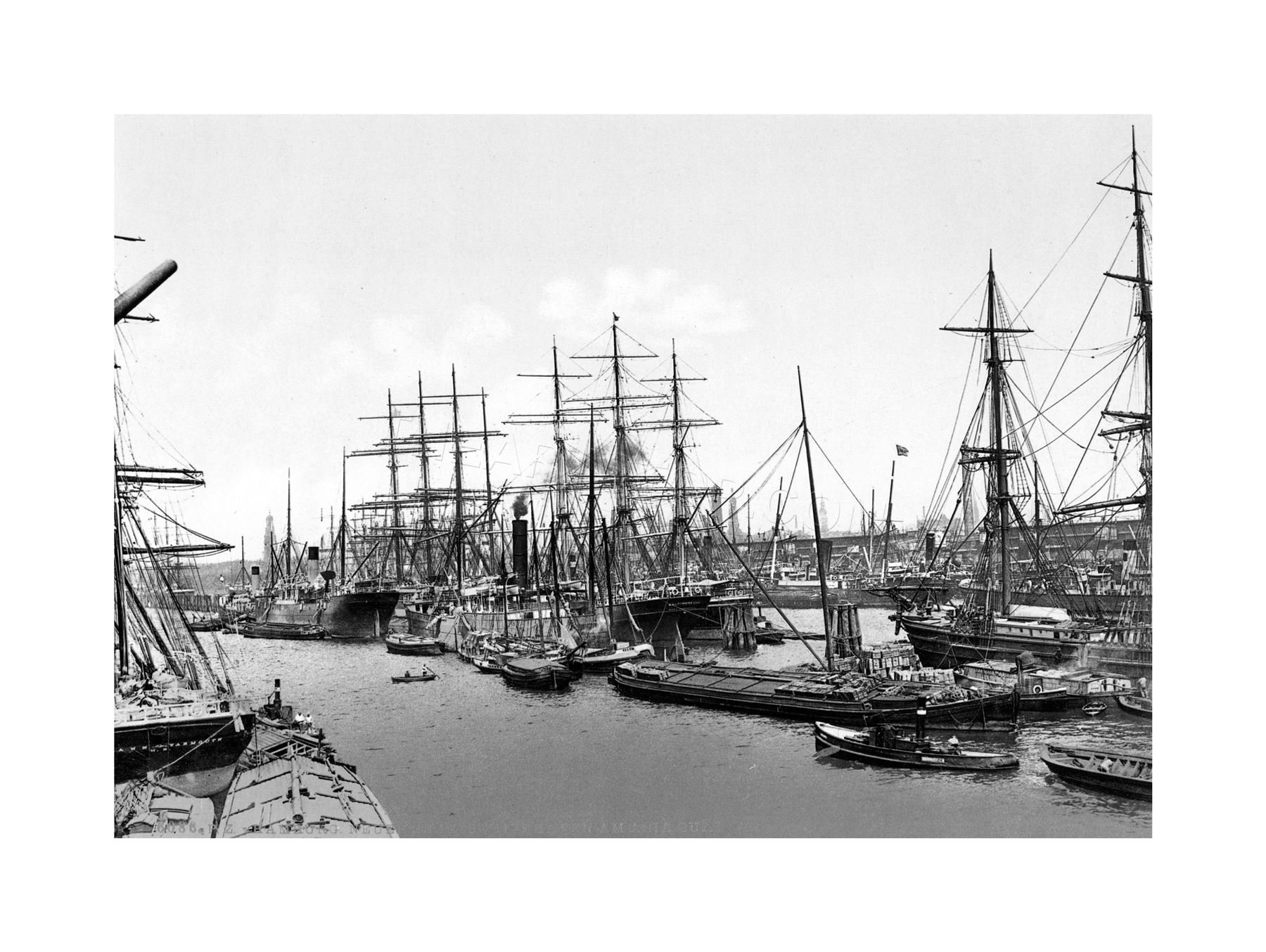 Wee Blue Coo Vintage Photo Sailing Ships Asiakai Hamburg 1895 Germany Wall Art Print