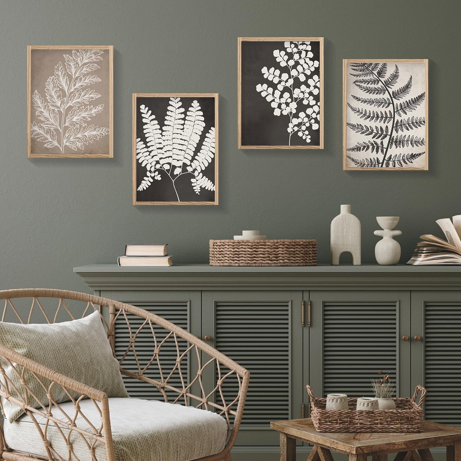 Set Mit 3 Botanischen Leinwandbildern – Minimalistisch, Schwarz-weiß, 40x60 Cm, Gerahmt & Fertig Zum Aufhängen