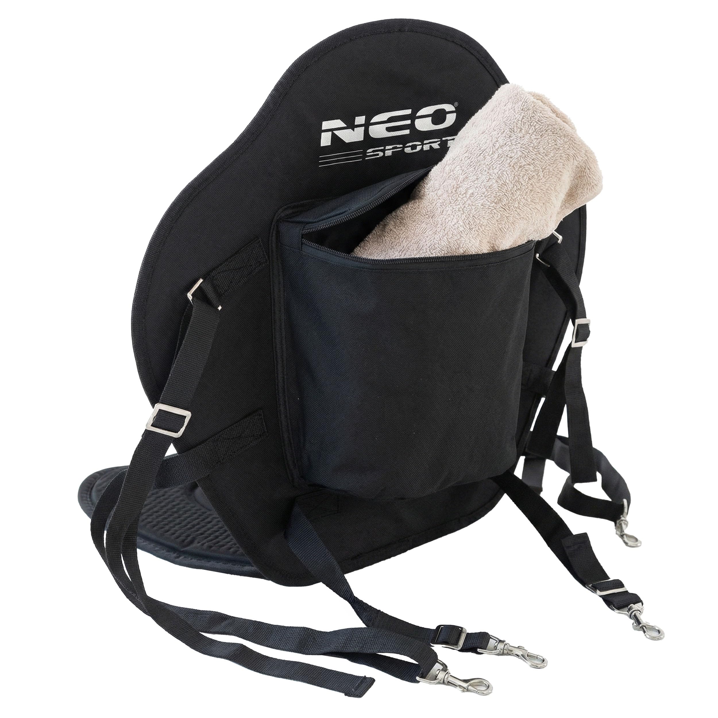 Neo-Sport Siedzisko do Deski SUP z Oparciem - Wygodne Piankowe Siedzisko Kajakowe z Kieszenią - Stabilne Wsparcie Pleców - Paddleboarding - Uniwersalne Mocowanie - Czarne 77 x 52 cm