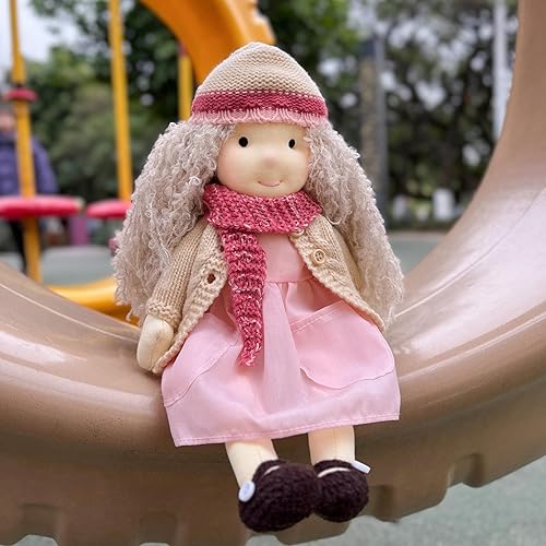 Miniatura 4 de BlissfulPixie Muñeca Waldorf hecha a mano, Abigail de 12 pulgadas, muñeca de trapo suave con bonito peluche, ideal para la primera muñeca de Navidad