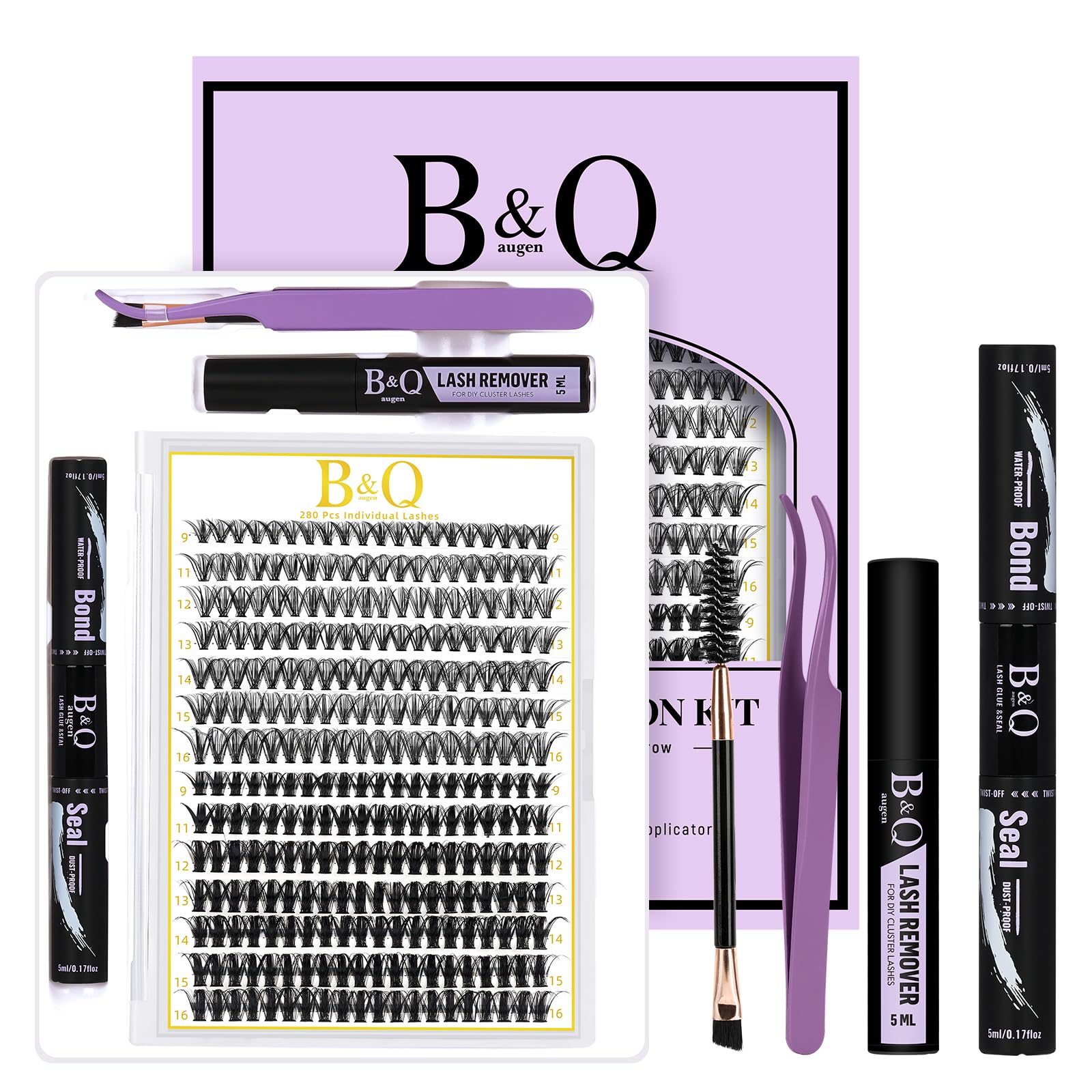 B&Q Lash Clusters Kit 280PCS Eyelash Clusters Kit,30D 50D D 9-16MIX Individual Lash Comfortable Eyelash Extension Set, Classic Look with Bond and Seal Waterproof, Remover DIY at Home(Set,30D50D)
