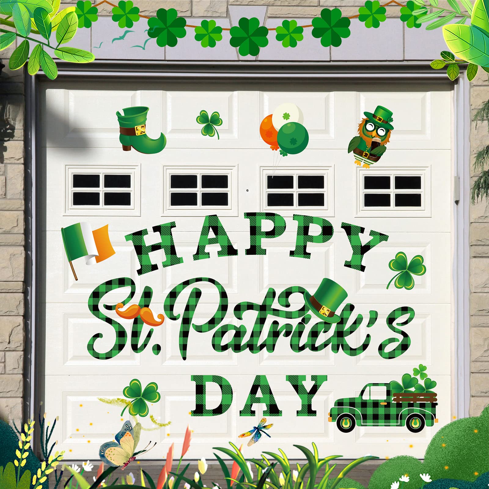 Photo 1 of 21 Pieces Reflective St. Patrick's Day Garage Door Magnets Refrigerator Car Magnets Sticker Set Green Clover Magnets Buffalo Plaid Magnets for Anniversary Wedding Holiday Decor Party Supplies 3 pack