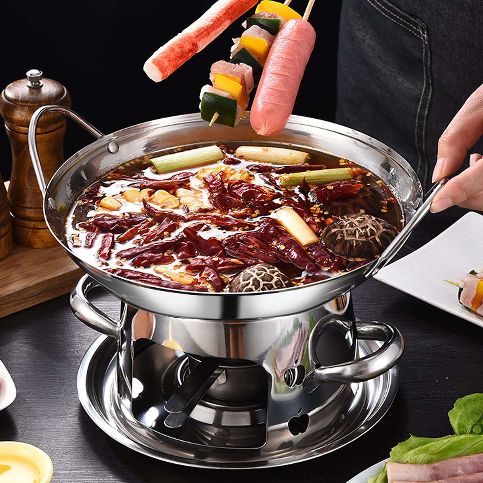 Spirituskocher Für Innenraum, Campingkocher Mit 26cm Topf, Mini Kleiner Hotpot-alkoholkocher, Edelstahl Spirituskocher Innenraum Mit Topf Campingkocher, Für Hot Pot Grillen
