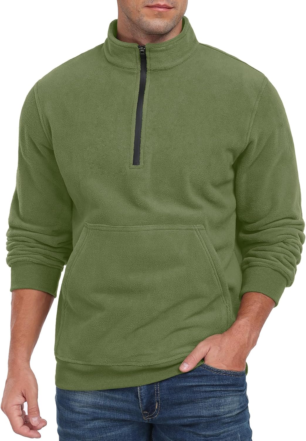 Askdeer Men's Quarter Zip Pullover Mock Neck Polar Fleece Sweatshirt Thermal Winter Sweater with Pocket - Image 4