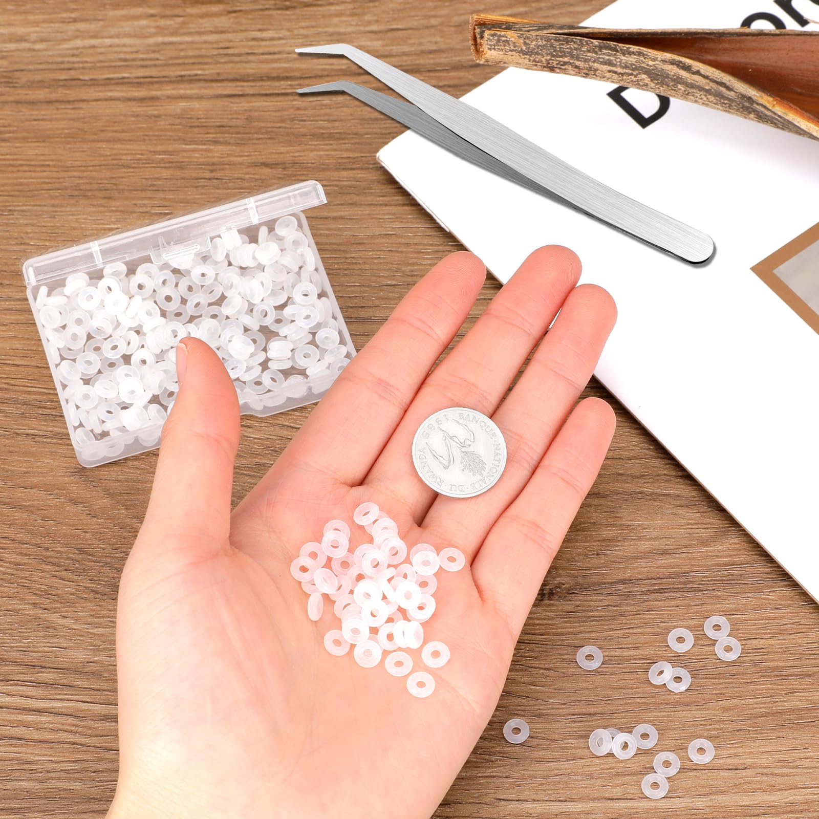 300 PCS Stopper Beads for Bracelets Beads Stopper Spacer Rubber Charm Bracelet Spacers Antiskid Locating Silicone Ring Spacer Beads Rings for Necklace DIY Jewelry Making Accessories with 1 Tweezers - Image 3