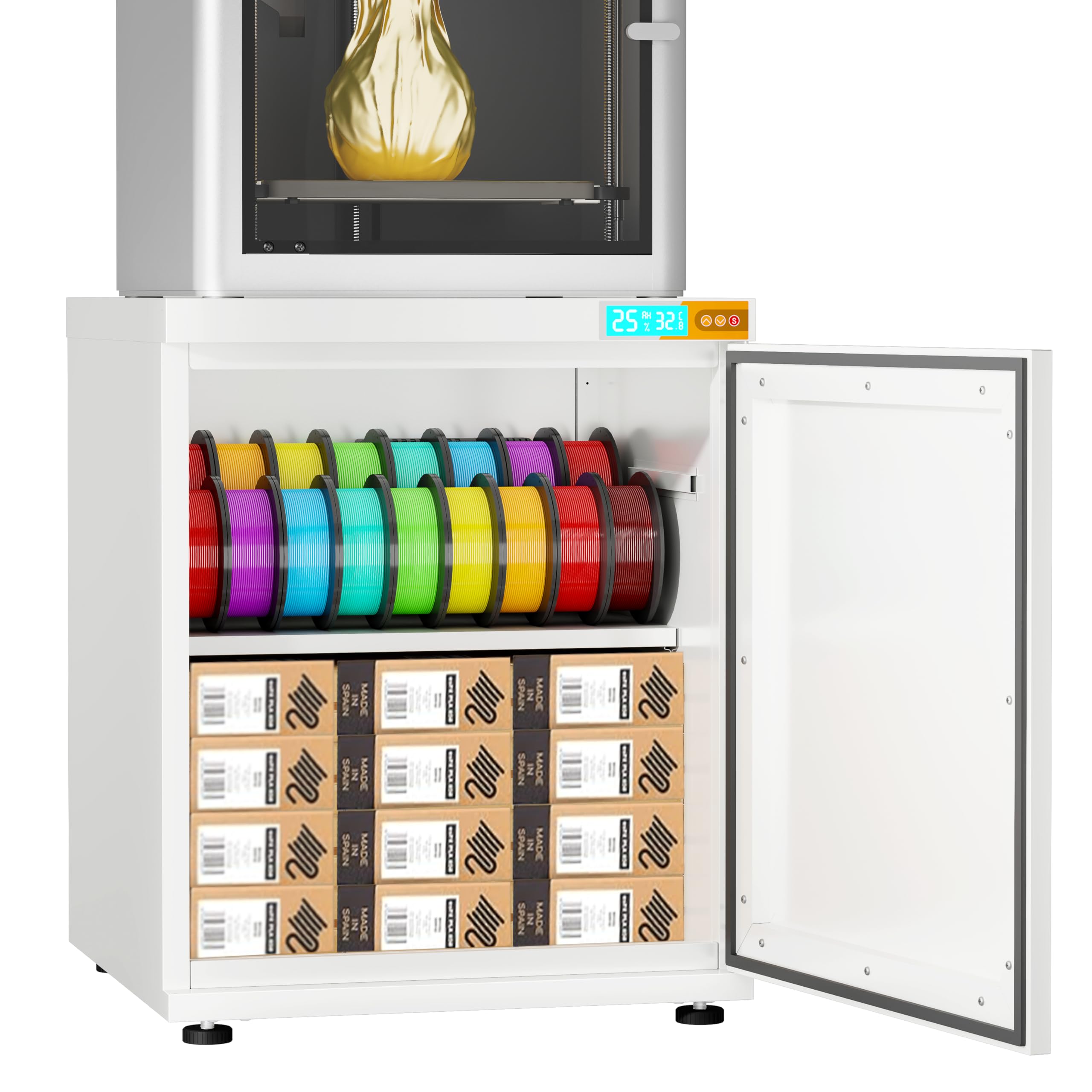 180L 3D-Drucker-Filament-Speicherschrank mit Entfeuchter, 3D-Druckerstander mit Filament-Speicher, Industrieversiegelter 3D-Drucker-Tisch hält 40 Rollen - kompatibel mit PLA / ABS / TPU (Weiß)