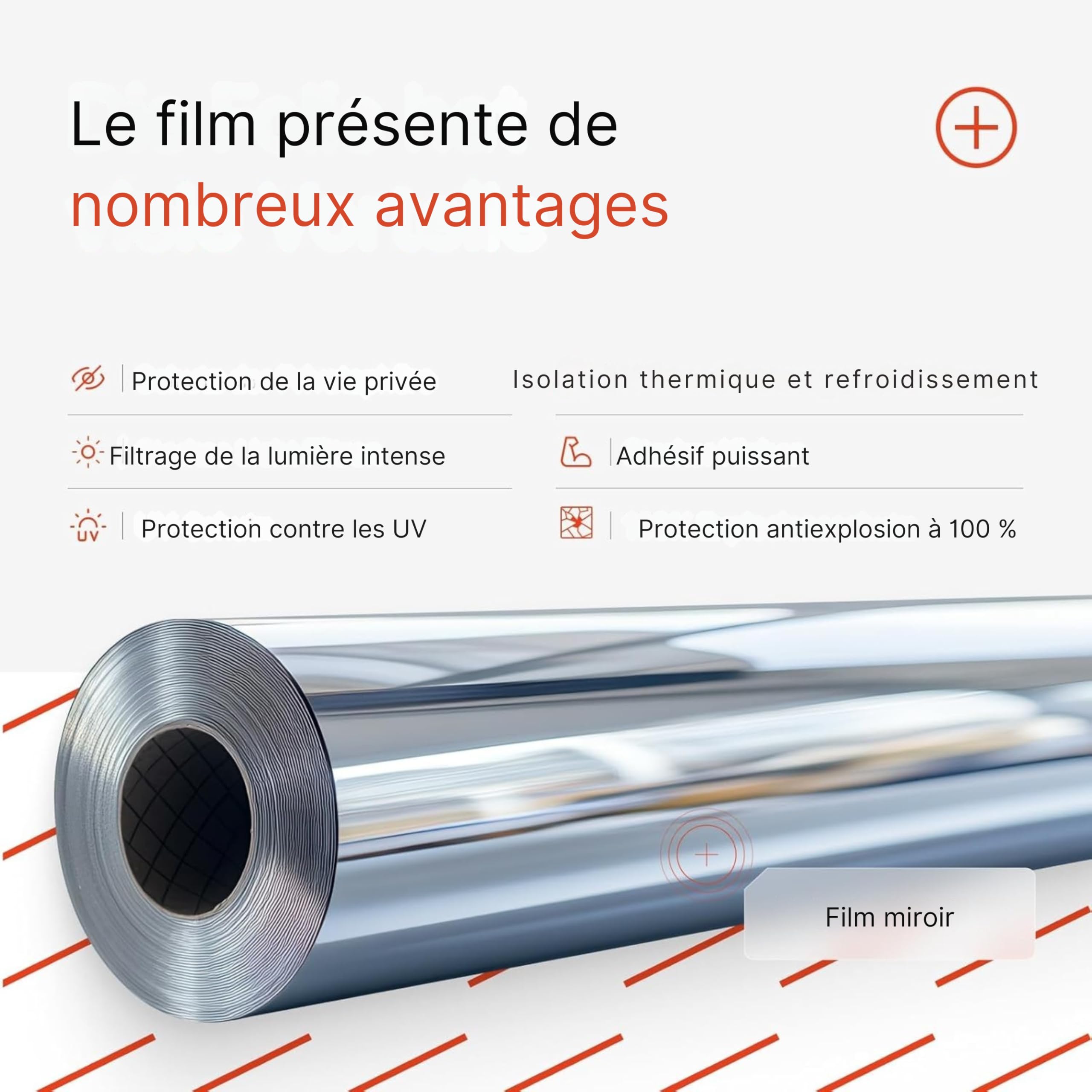 Solar Systems – Film Miroir pour Fenêtres – Film Adhésif Transparent de l'Intérieur et Opaque de l'Extérieur – Pose Intérieure, Protection UV, Autocollant, Kit de Montage Inclus – 50x200cm