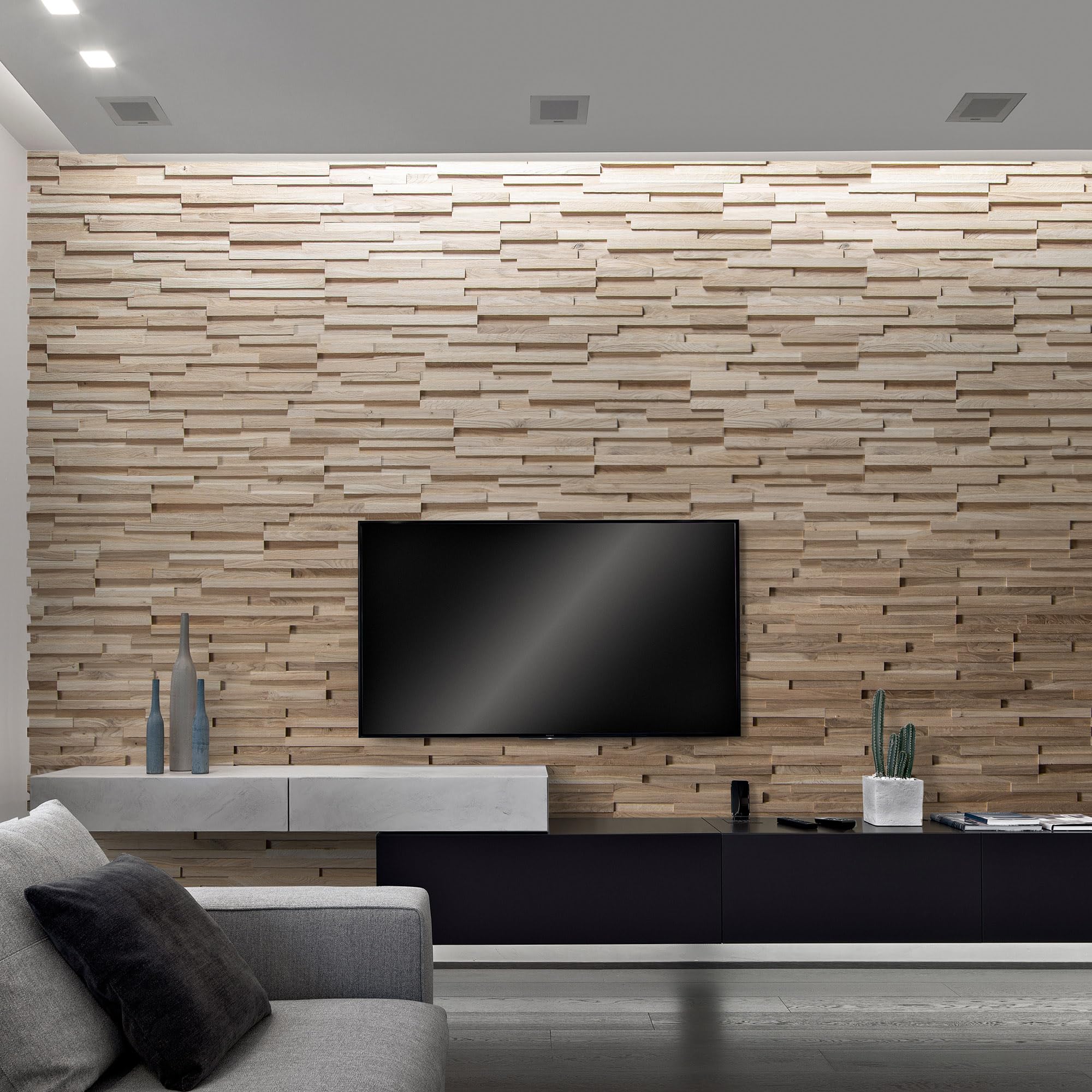 Drewniana okładzina ścienna o wyglądzie 3D, naturalne panele ścienne z drewna dębowego firmy Wooden Wall Design model Correctus (1 m2).