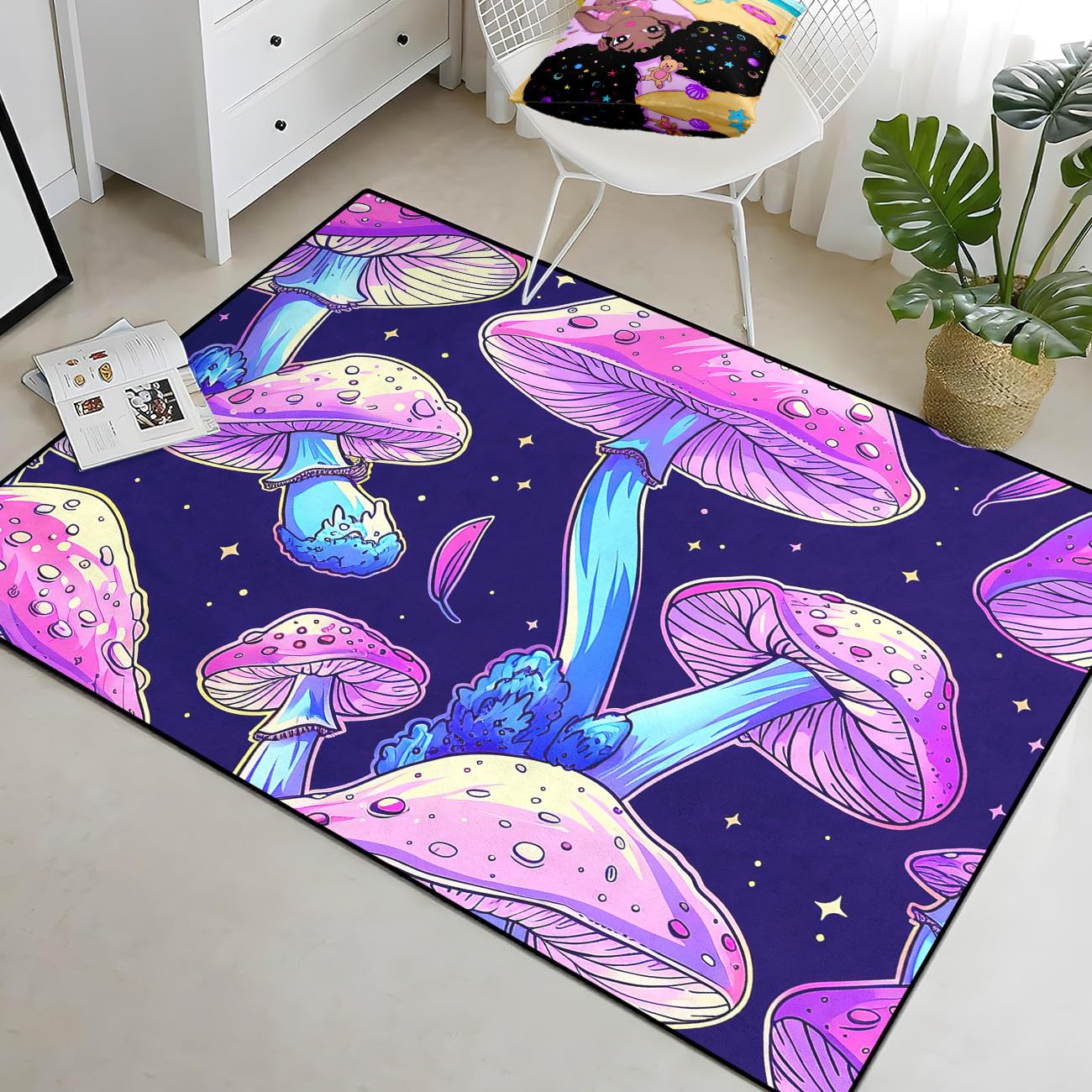 FJKJHKGJ Cartoon Mushroom Rug Mushroom Rugs for Bedroom for Girls Boys Teens Yoga Mat, 4'×5'