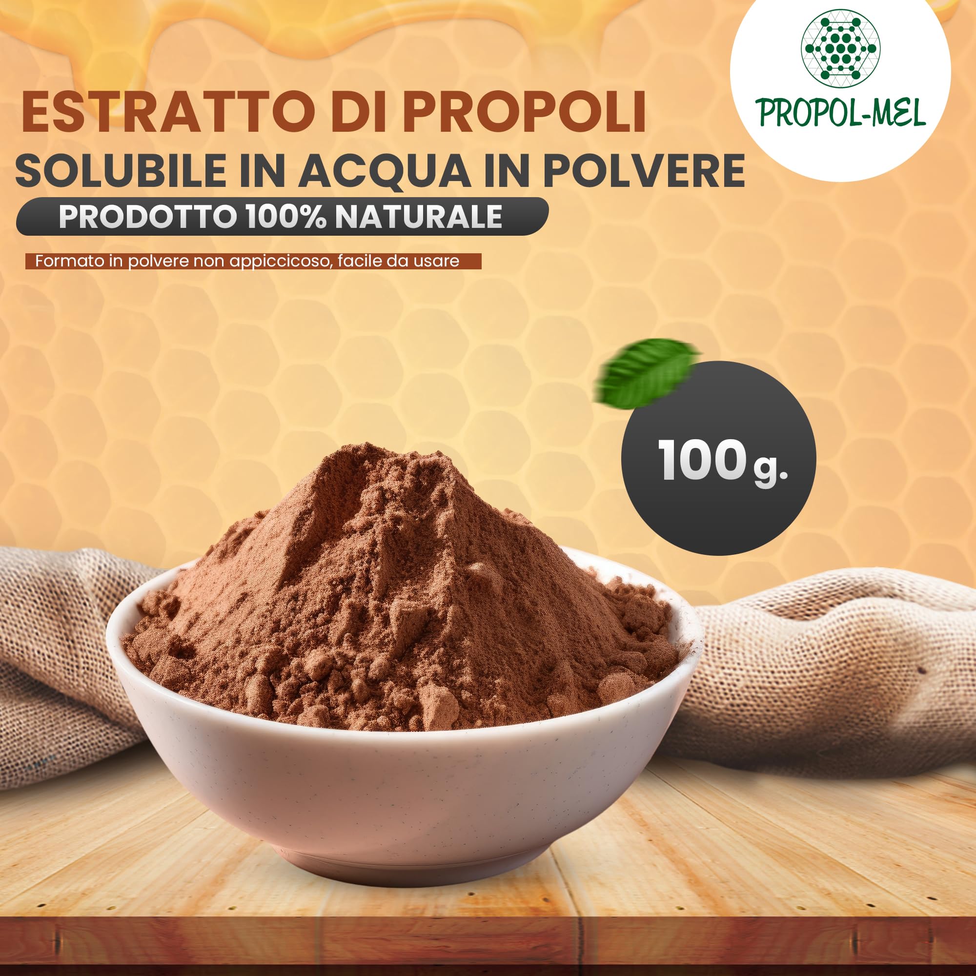 Estratto di Propoli Solubile in Polvere | 100 grammi | 100% Naturale | Solubile in Acqua e Liquidi | Propoli Naturale | Ideale per Bevande e Ricette
