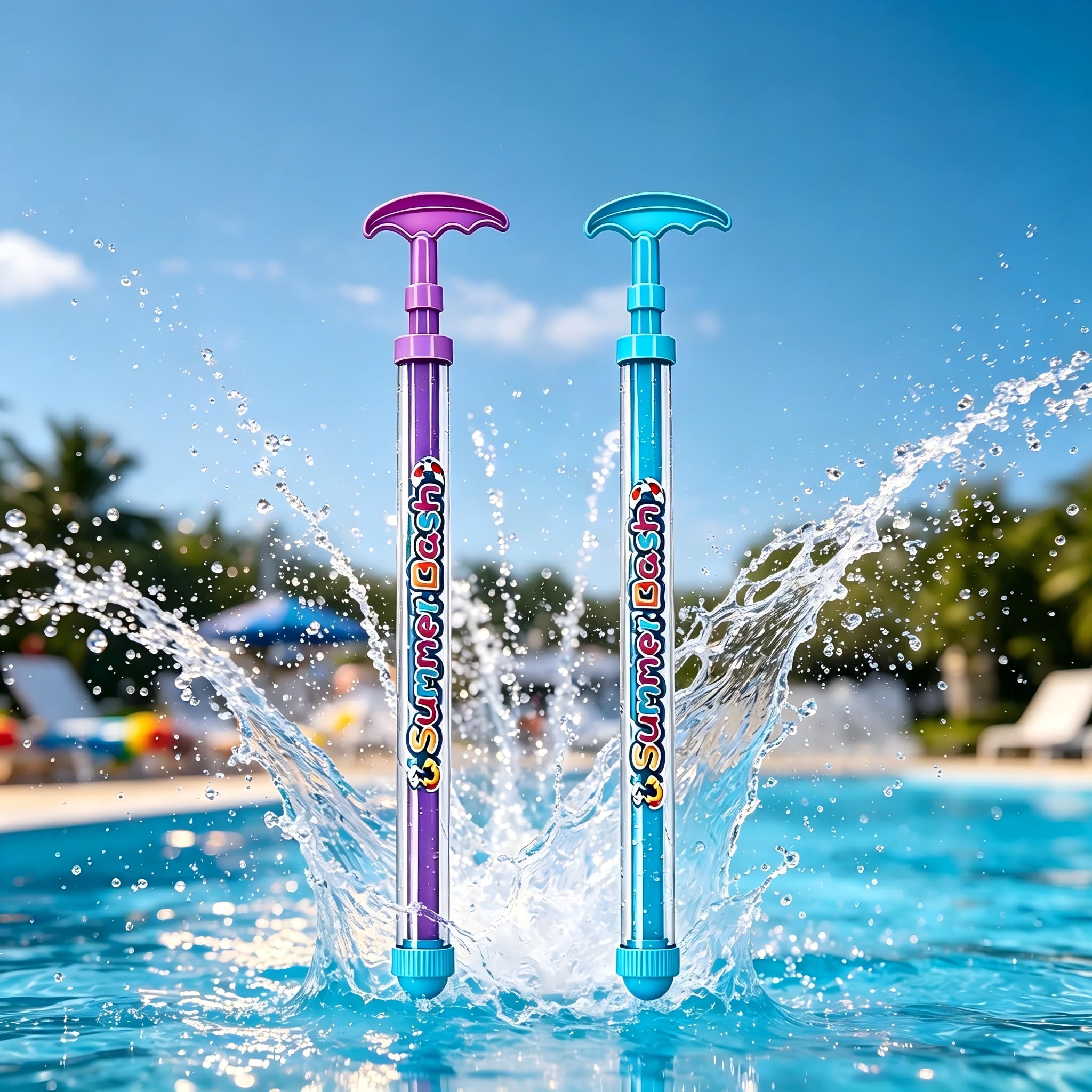2PCS Firework Water Gun Blaster for Kids, 3 in 1 Multi Function Squirt Gun Water Squirter Pull Sprinkler Toy, Summer Outdoor Pool Beach Backyard Party Favor Gift