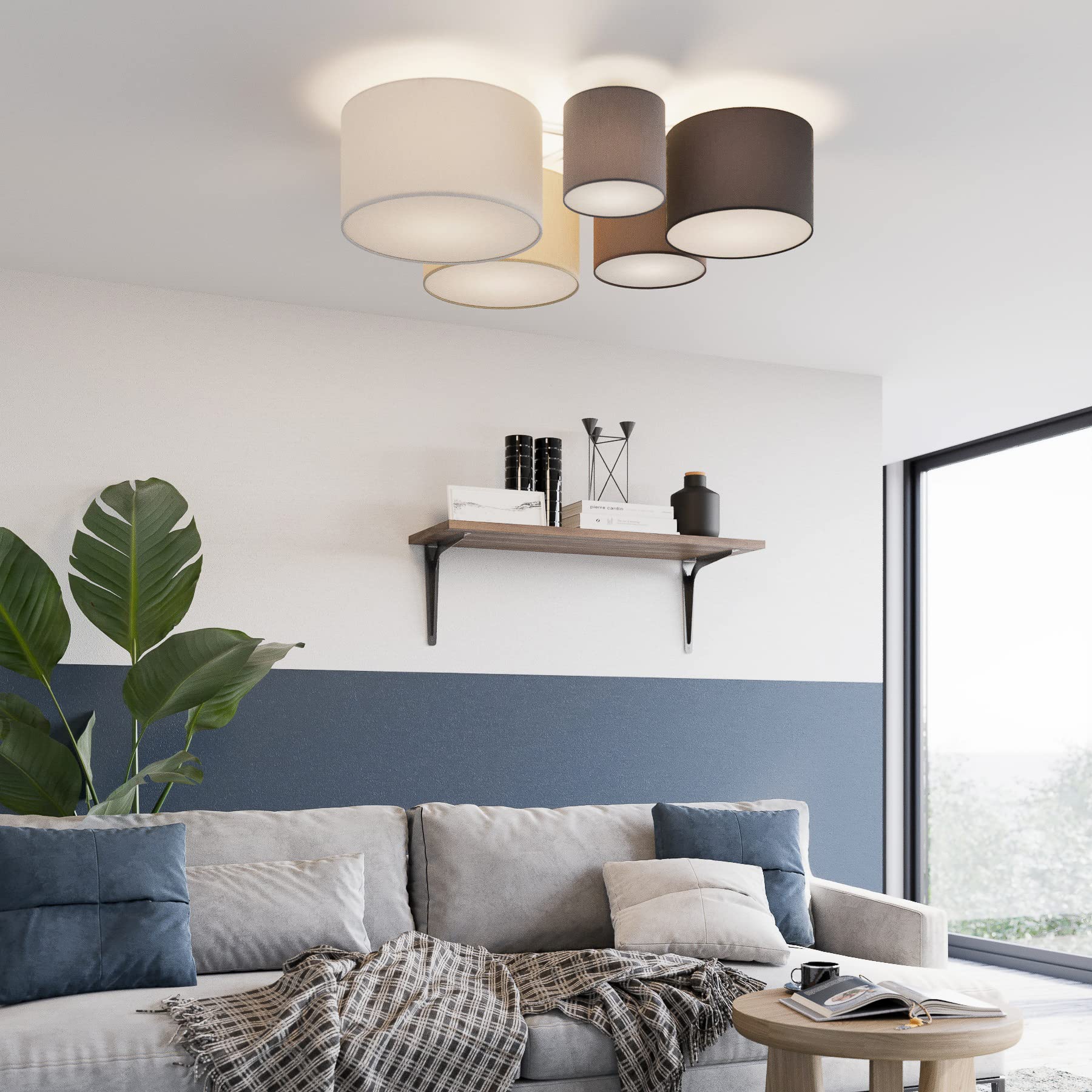 Lindby Stoff Deckenlampe grau, braun schwarz beige weiß 5 Schirme Ø 20 25 30 35 40 cm 5x E27 max. 60W ohne Leuchtmittel Textil Deckenleuchte
