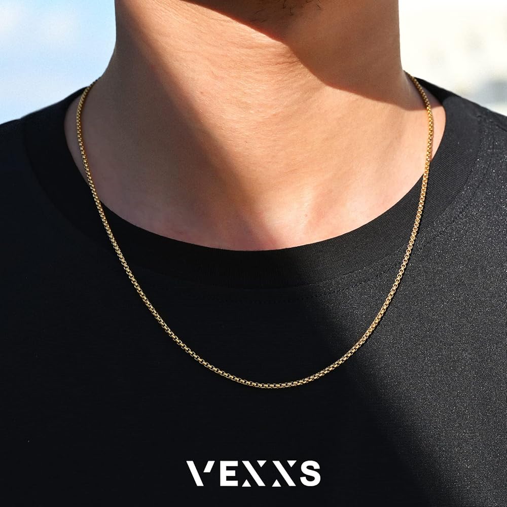 VEXXS Venice Box Chain, 18K Real Gold Plated Gold Chain for