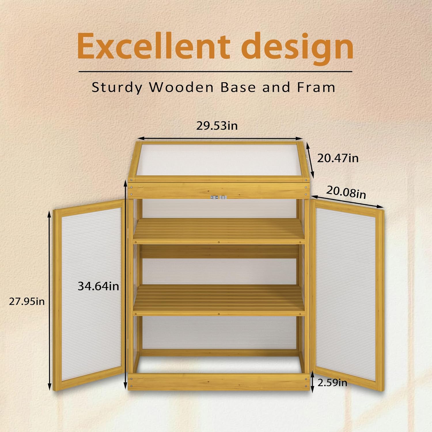 Greenhouse Wooden Cold Frame Small Outdoor Greenhouse, Indoor Mini Greenhouse, Polycarbonate Garden Greenhouse Cabinet 2-Tier, for Winter Garden Patio Backyard Porch Balcony (Brown)