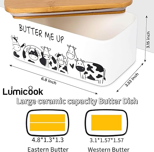 Miniatura 3 de Mantequillera de porcelana con tapa, tapa de bambú natural, sello, soporte de mantequilla de vaca, se adapta fácilmente a 2 barras de mantequilla