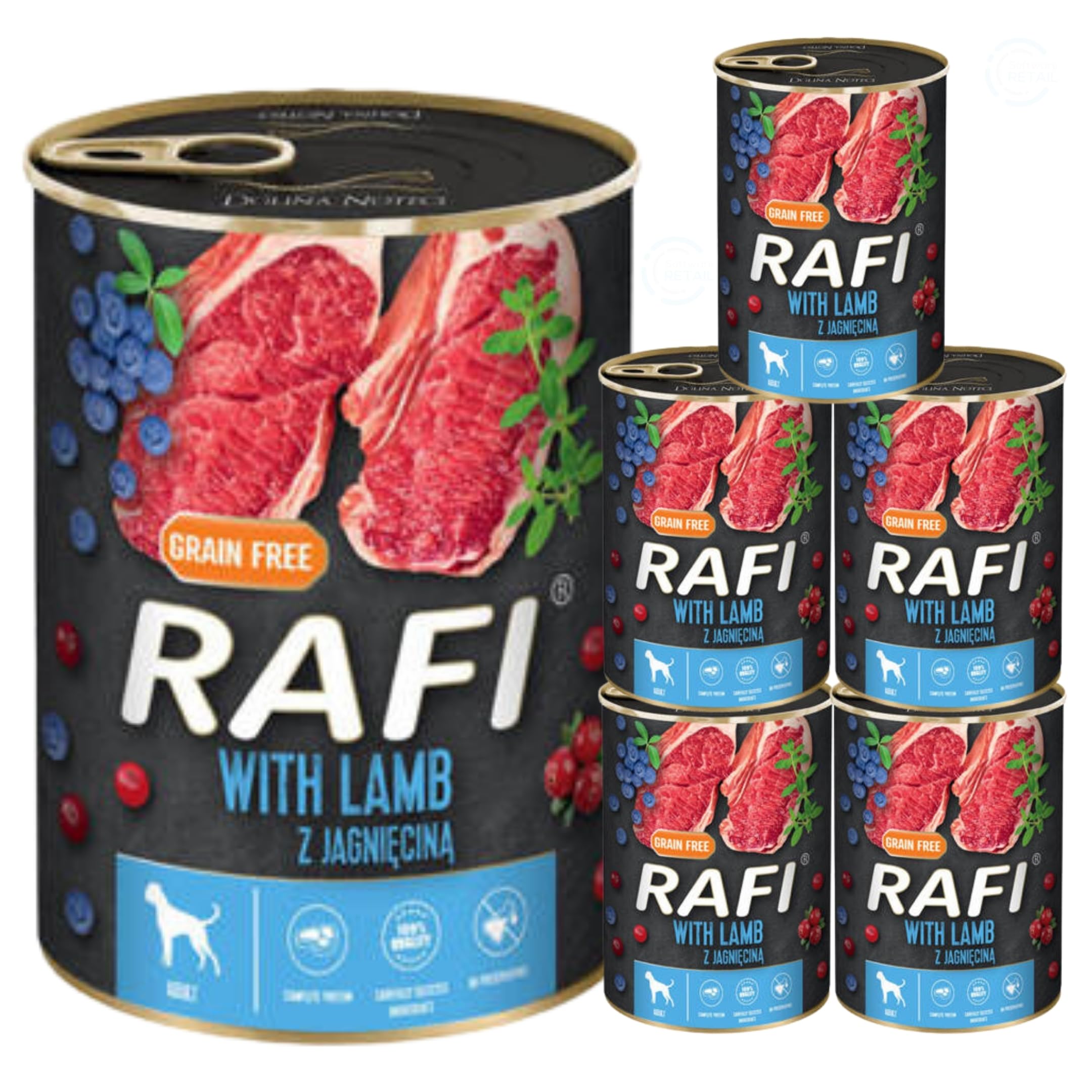 Rafi Complete Wet Dog Food: Meat & Natural Ingredients, Grain-Free, Immune-Boosting Superfoods in Every Flavour! Healthy & Tasty Nutrition for All Breeds! (Lamb, 6x400g)