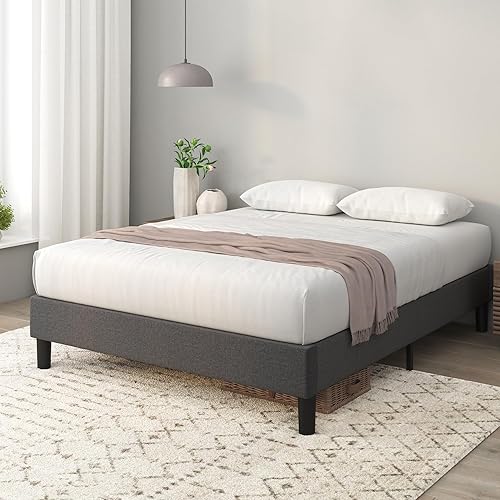 Miniatura 11 de Zinus Curtis - Base de cama tapizada con plataforma, base de colchón, soporte de listones de madera, no necesita somier, embalaje ecológico