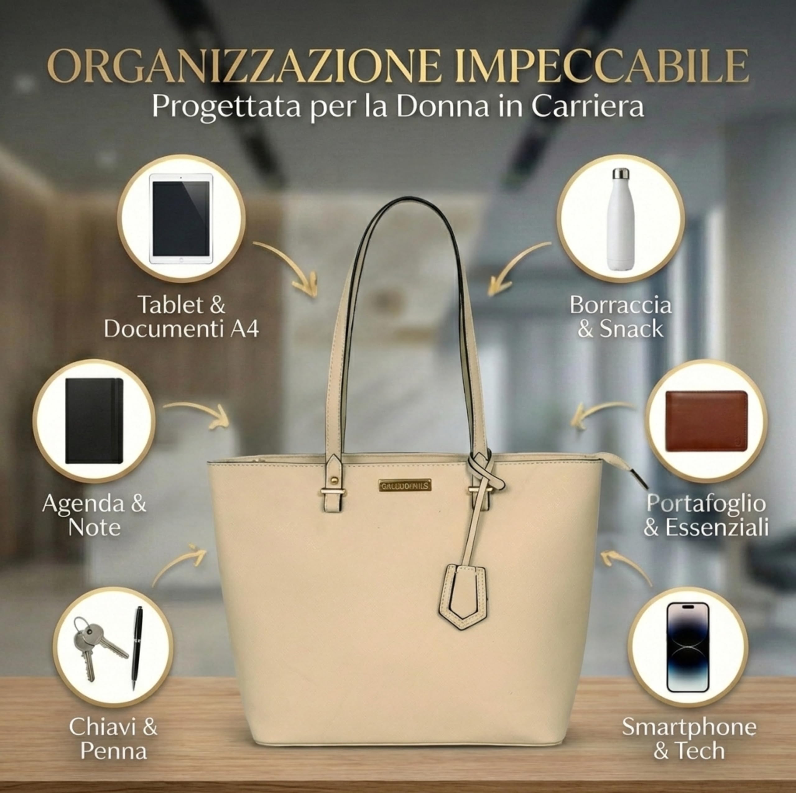 Gallup Divas Bolso de Hombro Mujer Negro con Cremallera Externa Diseño Clásico (Beige)