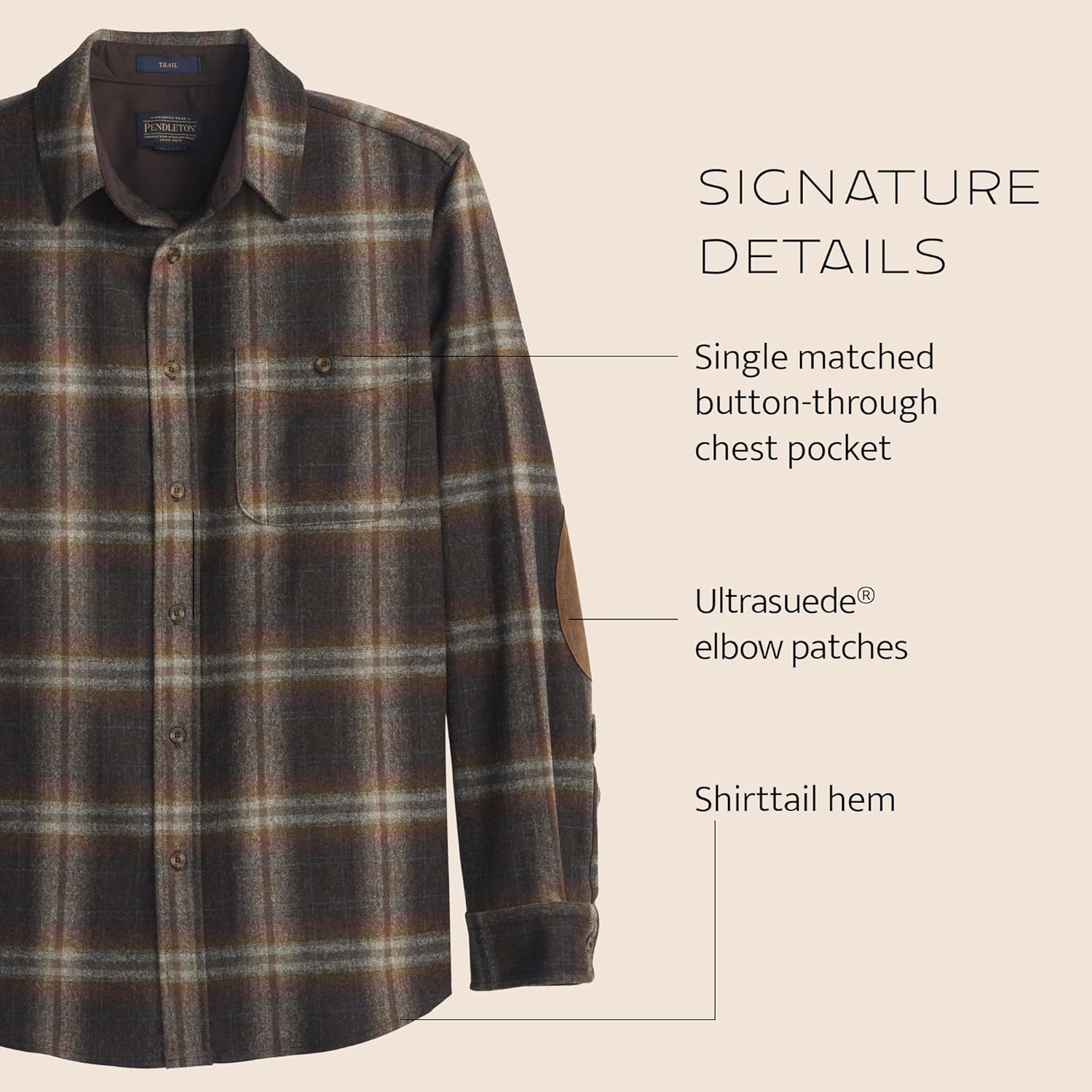 Pendleton Trail Shirt, 100% Wool, Long Sleeve Shirt for Men, Soft, Breathable with Two Pockets and Ultrasuede® Elbow Patches - Image 4