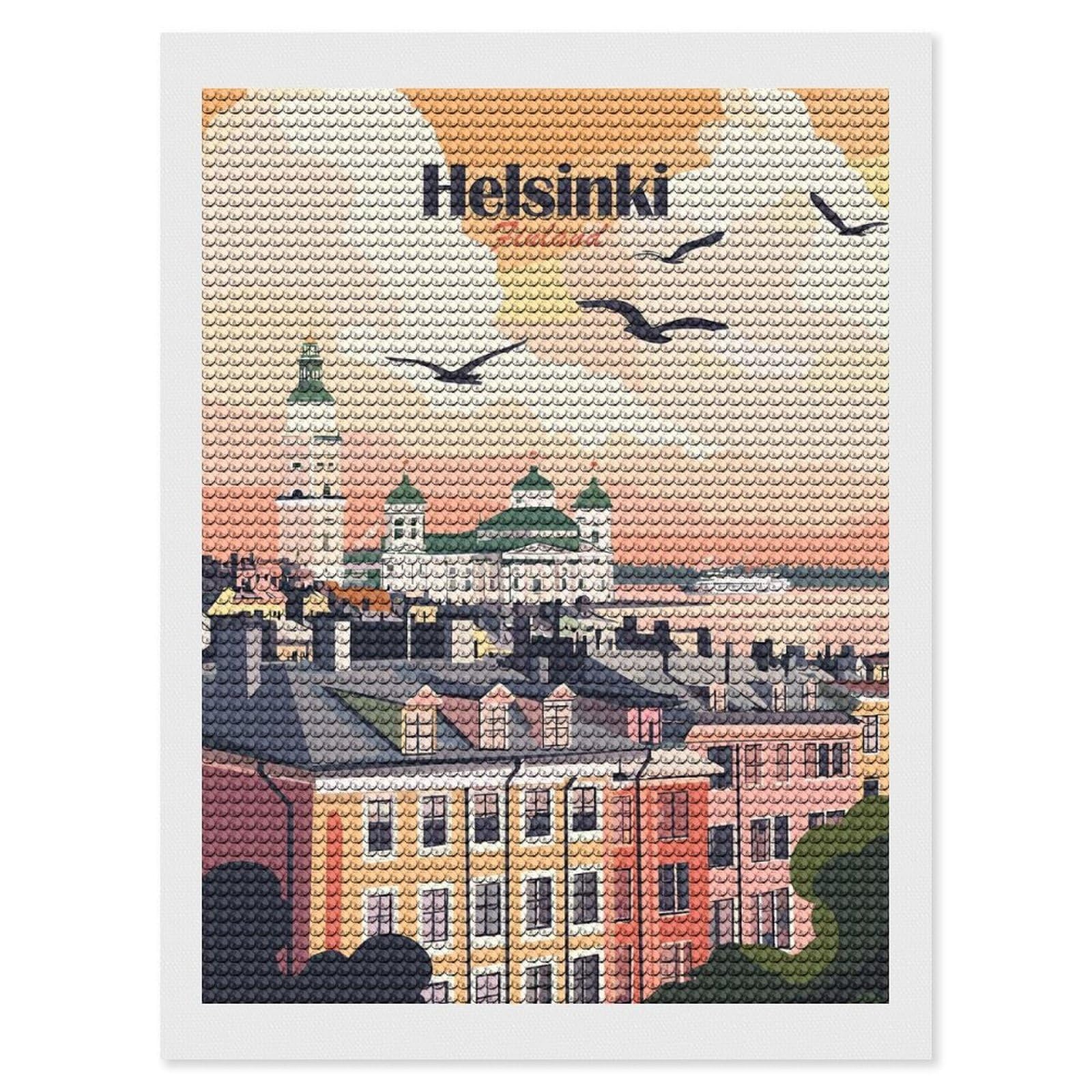 Junmoney Helsinki Finland Travel Diamond Art Kit 12"x16", Gift Idea, for Family Craft Time, Mindful Craft Activity, Boho Decor, Relaxing DIY Hobby