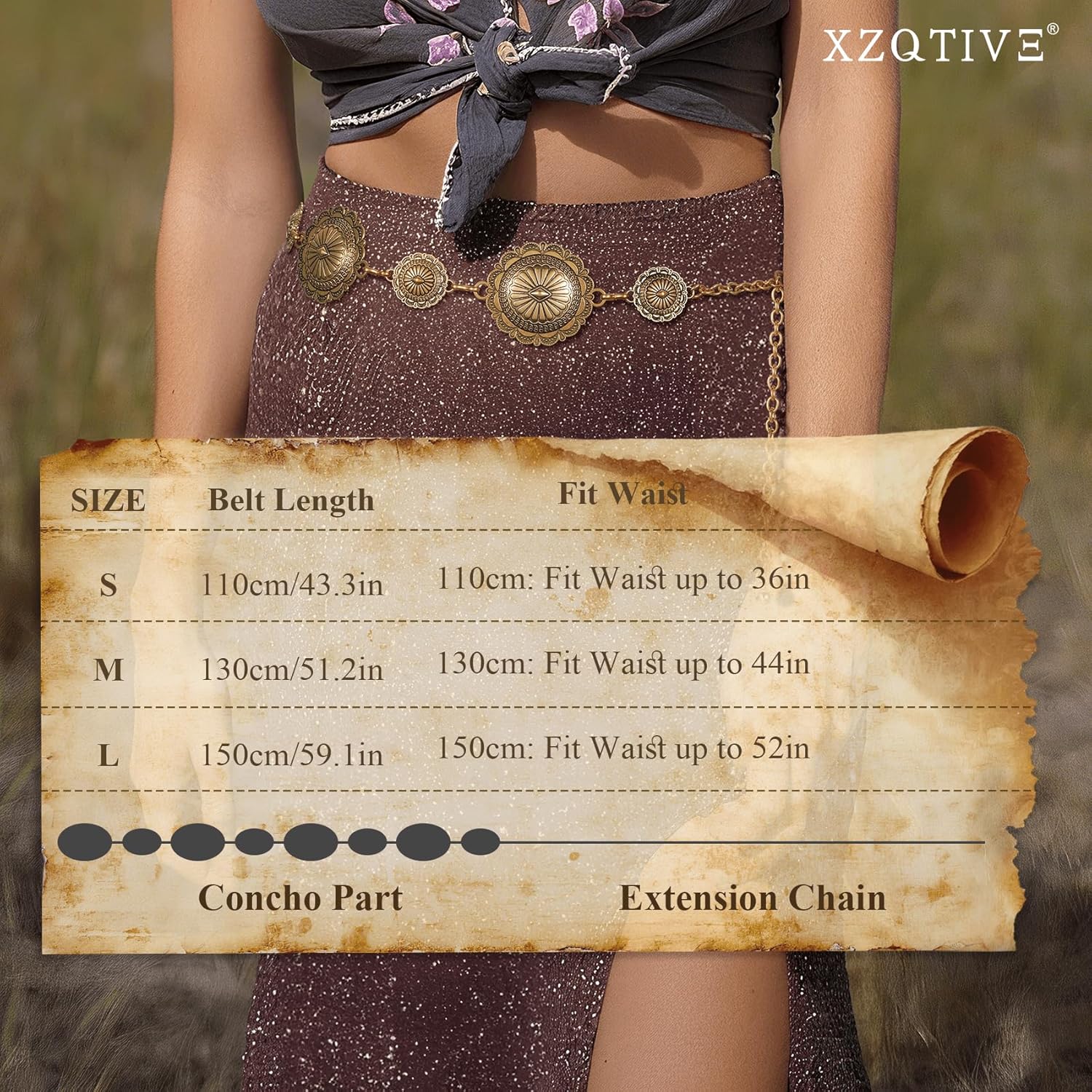 XZQTIVE Western Concho Chain Belts for Women Cowgirl Silver/Gold Metal Waist Belt for Dresses Jeans Country Concert Outfit - Image 6