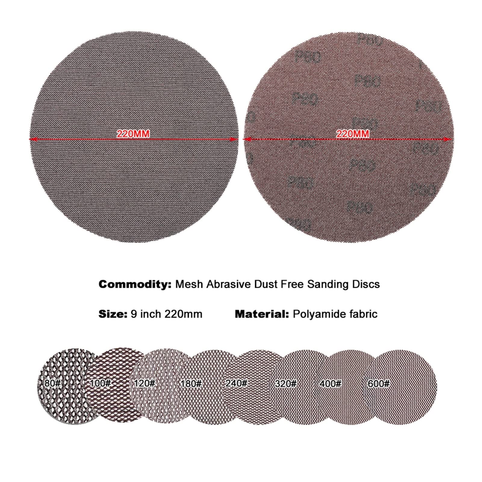 Papel de lija abrasivo ZSBLXHHJD 9 "Rueda de malla 220mm Papel de lija Alumina 80-600 Grit Shackle Dust Free for pintura automática Finishing Drywall Sander (Color : 400 Grit, Model : 5 Pcs)