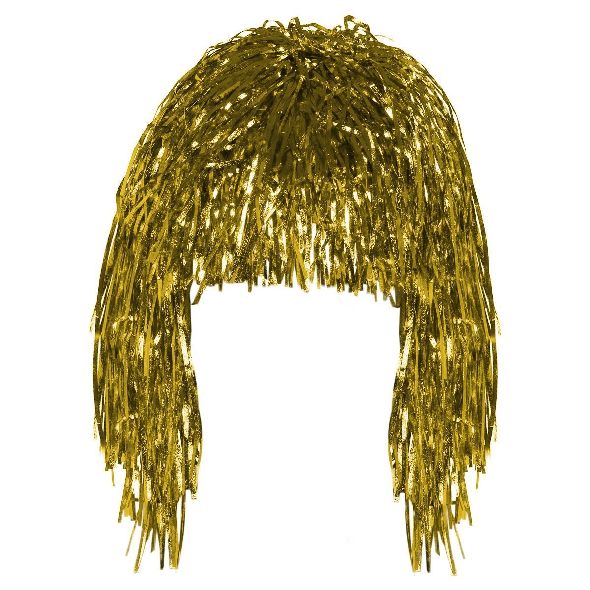 Adult Fancy Dress Shiny Metallic Foil Tinsel Wig Costume Accessory (Gold, Silver & Red) (1, Gold)