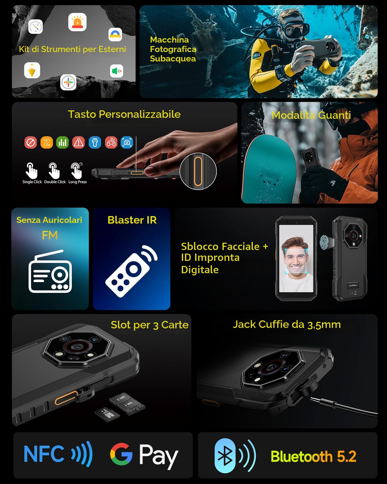 Ulefone Armor X32 Rugged Smartphone, MTK G91 12GB+128GB/2TB 48MP+20MP Visione Notturna Aggiornabil Android 16, 5.65" Corning Cellulare indistruttibile Dual SIM/NFC/Fingerprint 2anni garanzia-Arancione