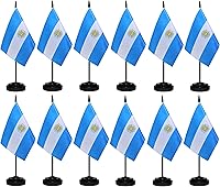 Vista 1 de Juego de banderas argentinas de escritorio con poste negro de 13 pulgadas, base negra y parte superior de lanza, bandera de escritorio argentina