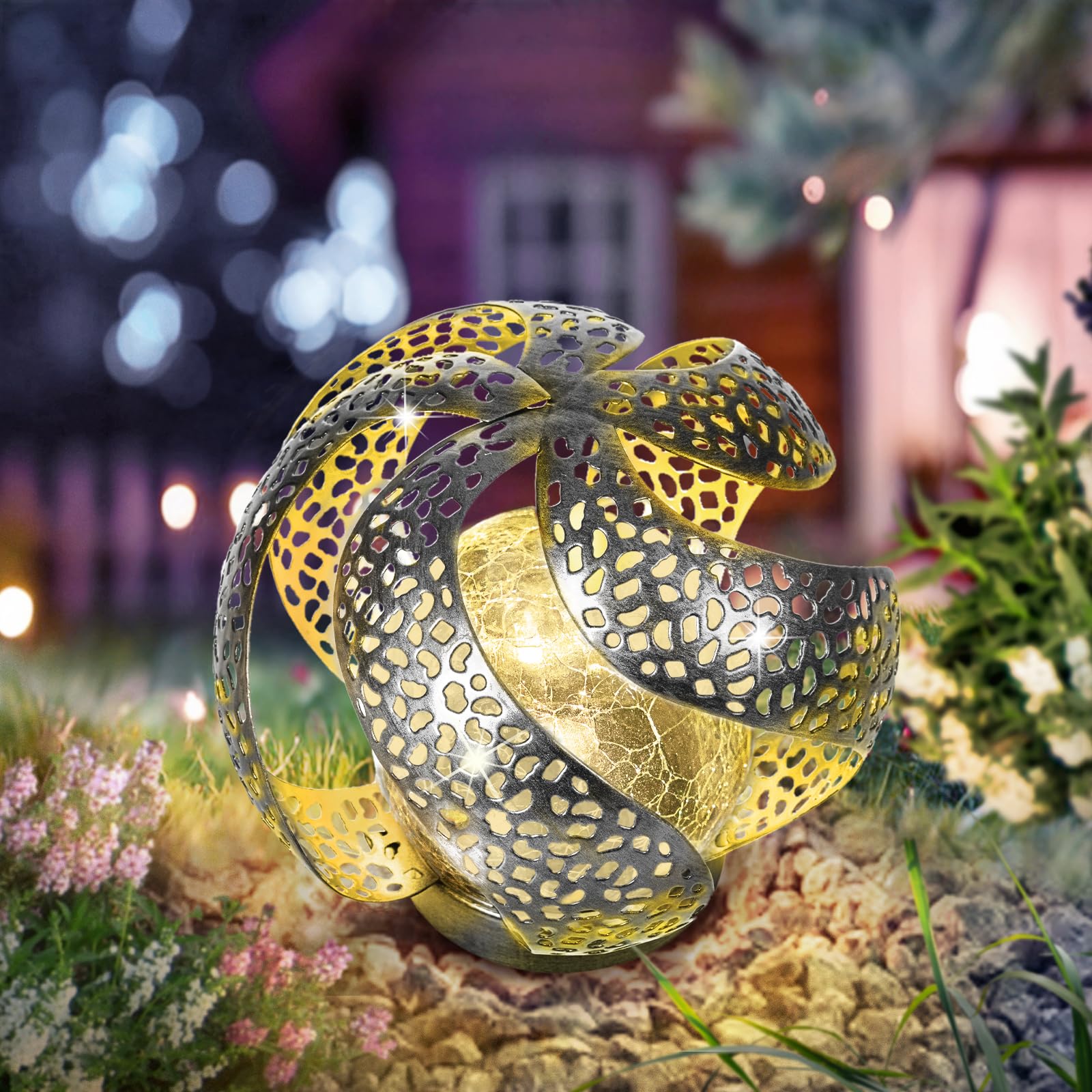 Solar Lights Outdoor, Color Changing Crackle Glass Globe Ball Lights Halloween Decorations Outdoor Waterproof Garden Decorations Solar Lights for Outside, Yard, Patio, Pool, Porch, Gifts for Mom Women