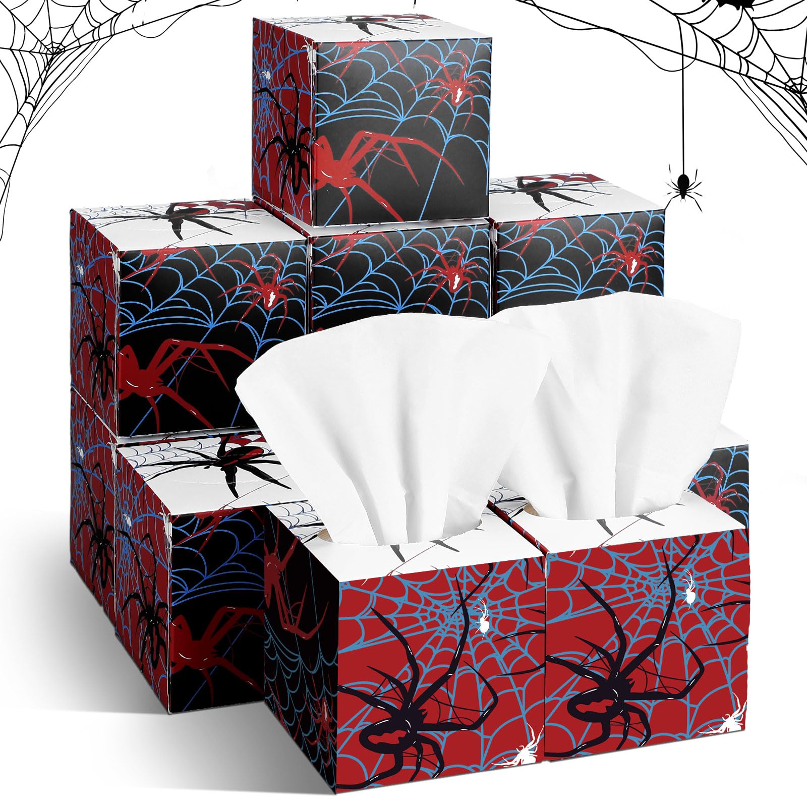 Fourluoo 12 Pack Spider Facial Tissues Cube Boxes 600 Sheets 3 Ply