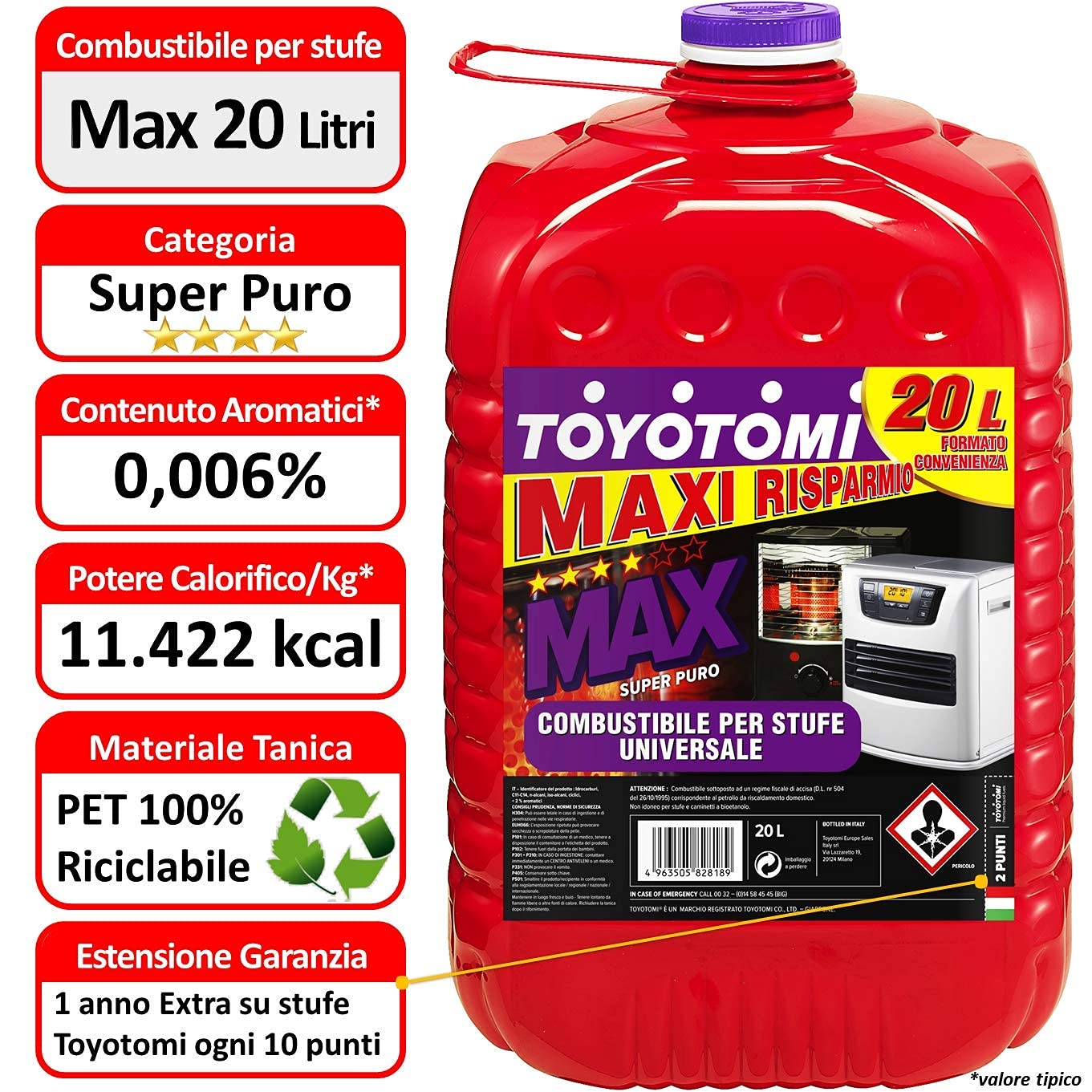 Toyotomi 1 Max combustibile per stufe Super Puro, aromatici 0,006%, Viola, 20 litri (Ricondizionato)