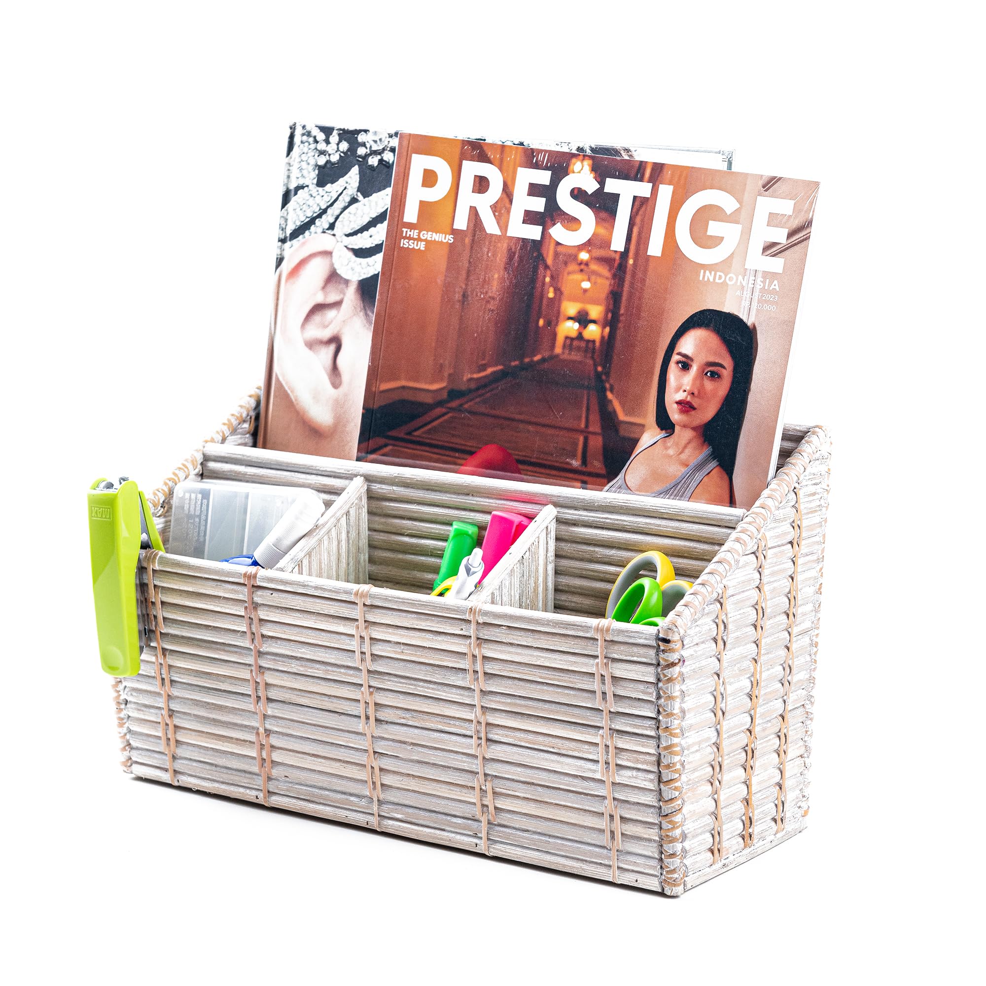 Rattanowy organizer na biurko (białe pranie)