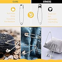 Vista 5 de XKDOUS Alfileres de seguridad – 150 unidades de varios tamaños de plata a granel – pequeños y grandes resistentes para ropa, costura, manualidades
