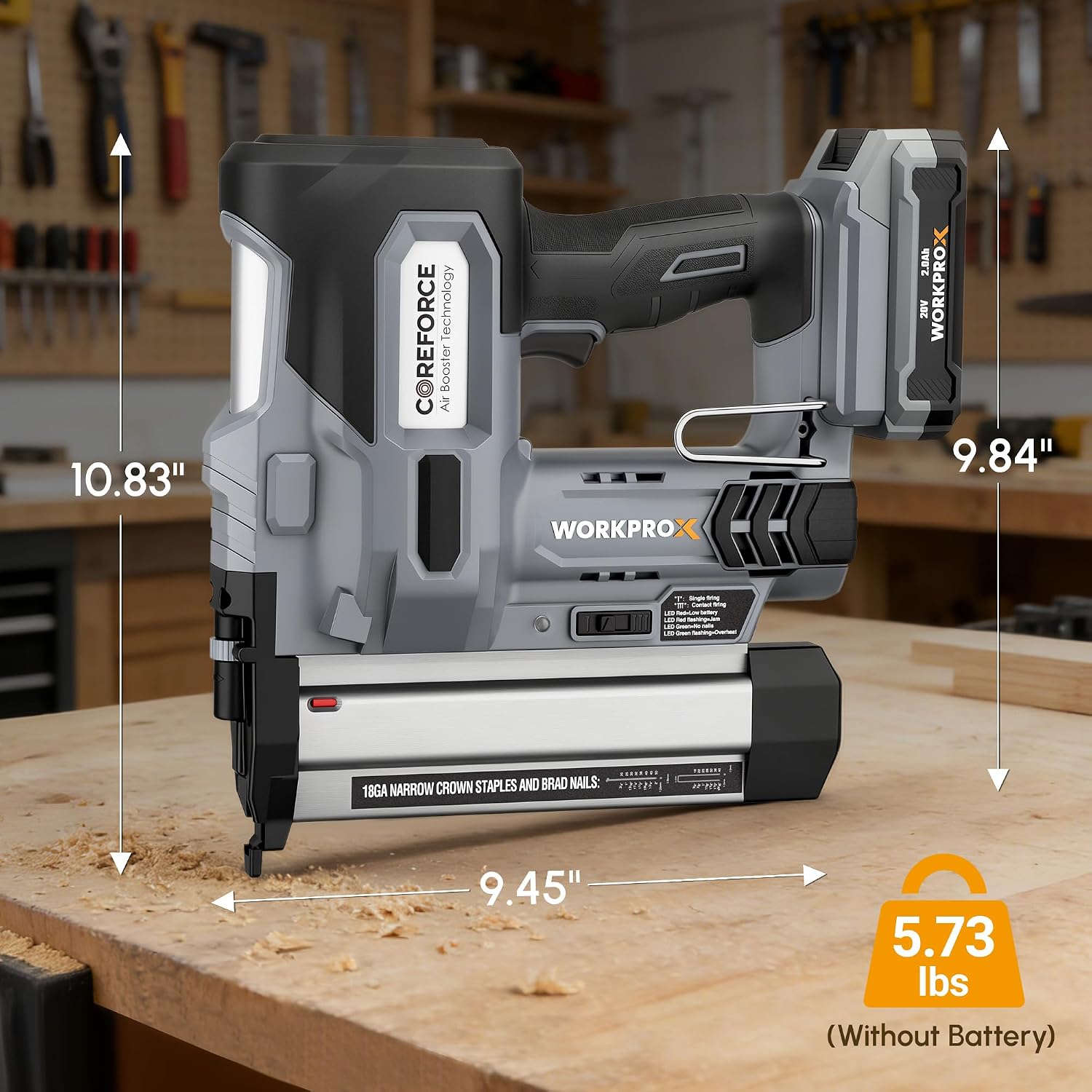 WORKPROX 20V Cordless Brad Nailer kit, 18 Gauge 2-in-1 Nail & Staple Gun with 2.0Ah Rechargeable Battery, 1000 Staples & 1000 Nails, for Woodworking, Upholstery, DIY Projects & Home Improvement