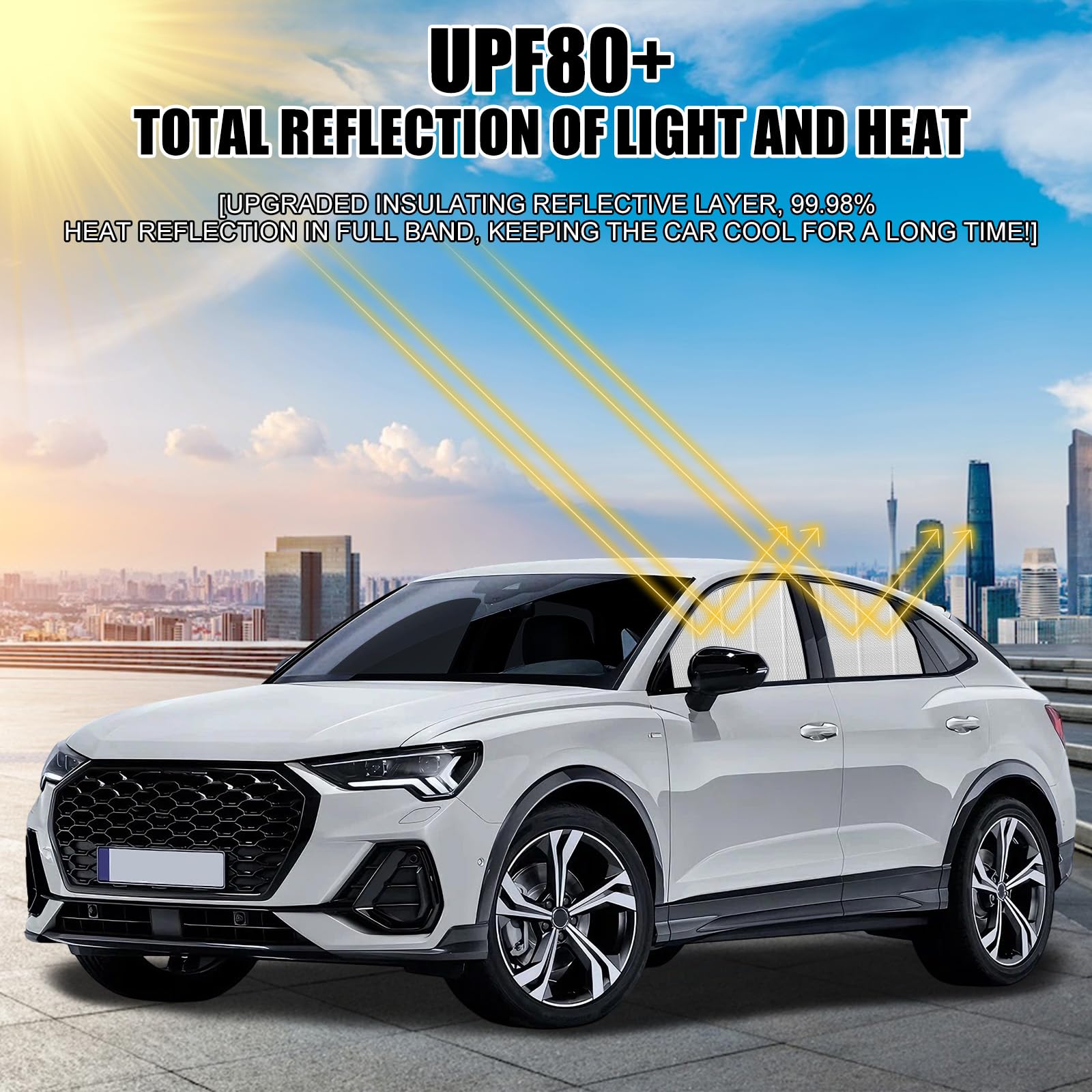 Parasoles Coche Laterales para Audi Q3 2019-2025, Aislamiento Térmico, 4PCS | Cortinas Coche Plegables, Privacidad, Anti-UV, para Descanso y Acampada
