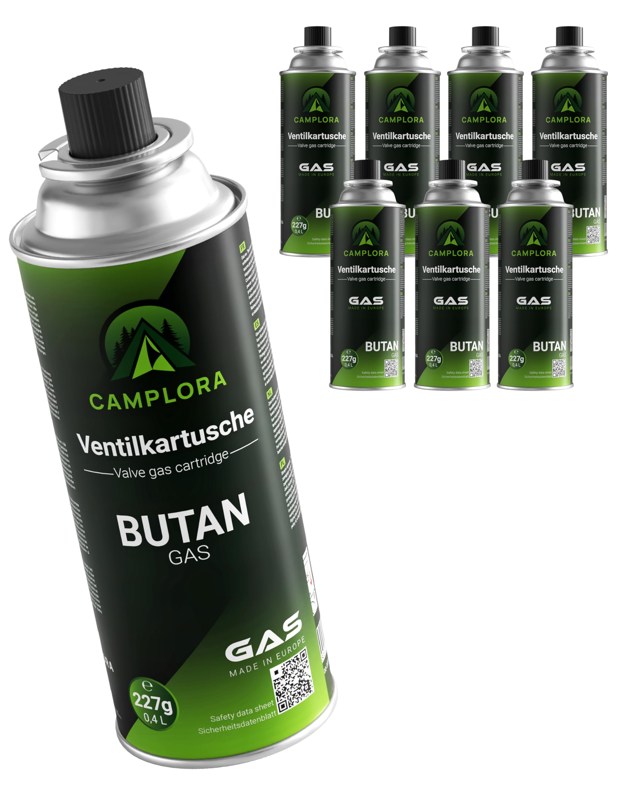 8 x 227 g butane gas cartridges with MSF-1a valve for barbecue, camping stove, gas heater, gas stove, camping gas, gas cartridge, gas cartridges 227 g, gas bottle butane gas cartridges